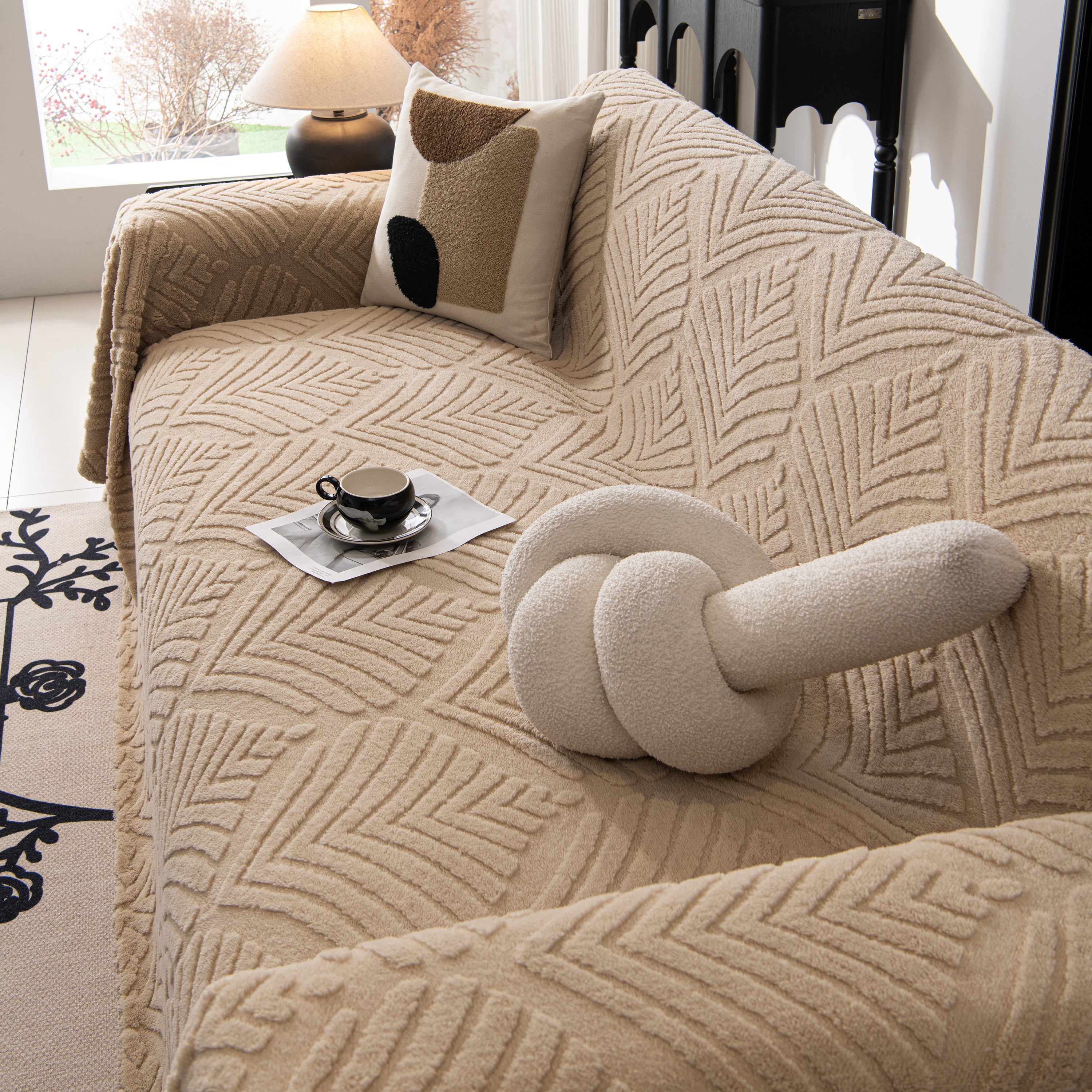 Winter Soft Plush Fleece Sofa Blanket Leaves Jacquard Couch Covers For Couches