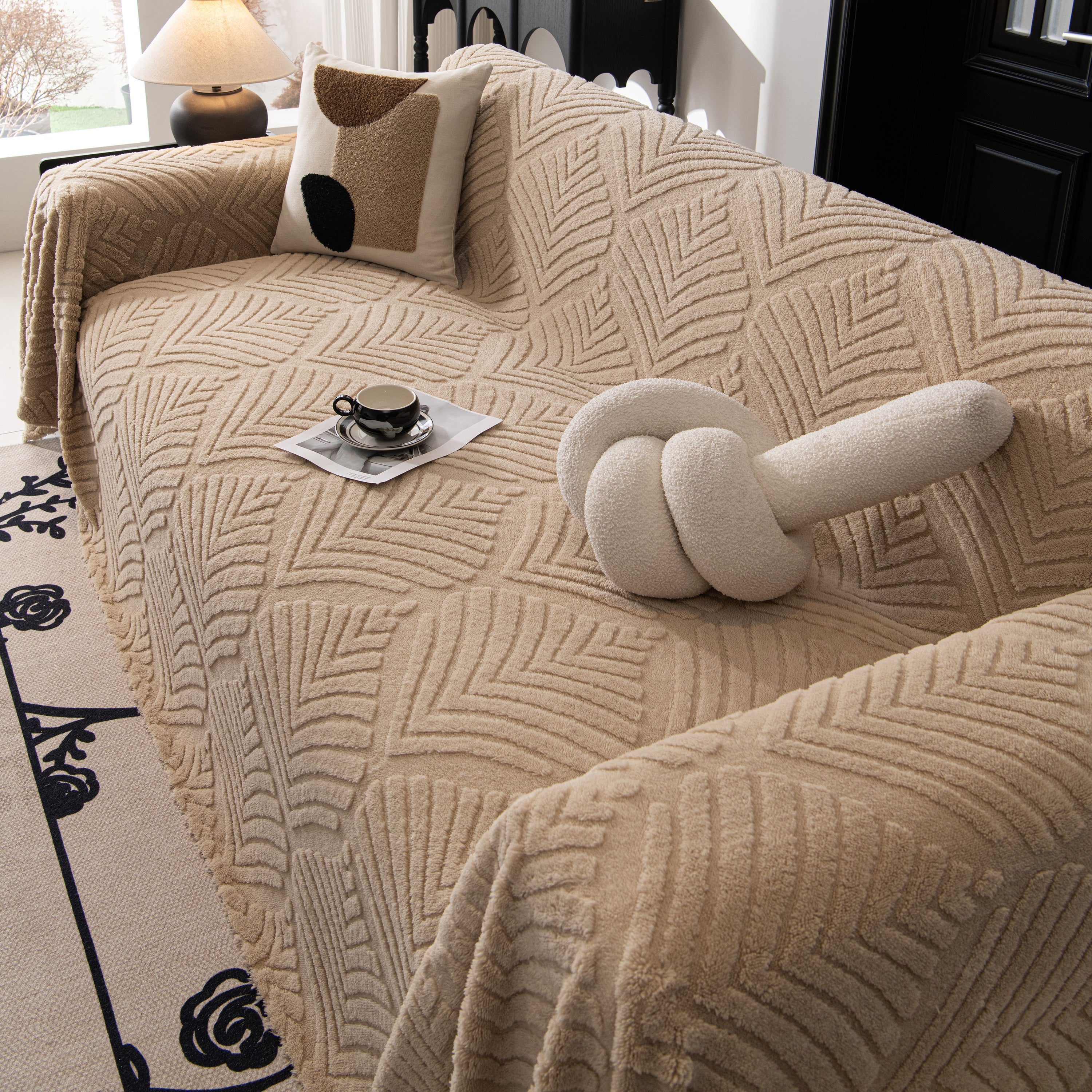 Winter Soft Plush Fleece Sofa Blanket Leaves Jacquard Couch Covers For Couches