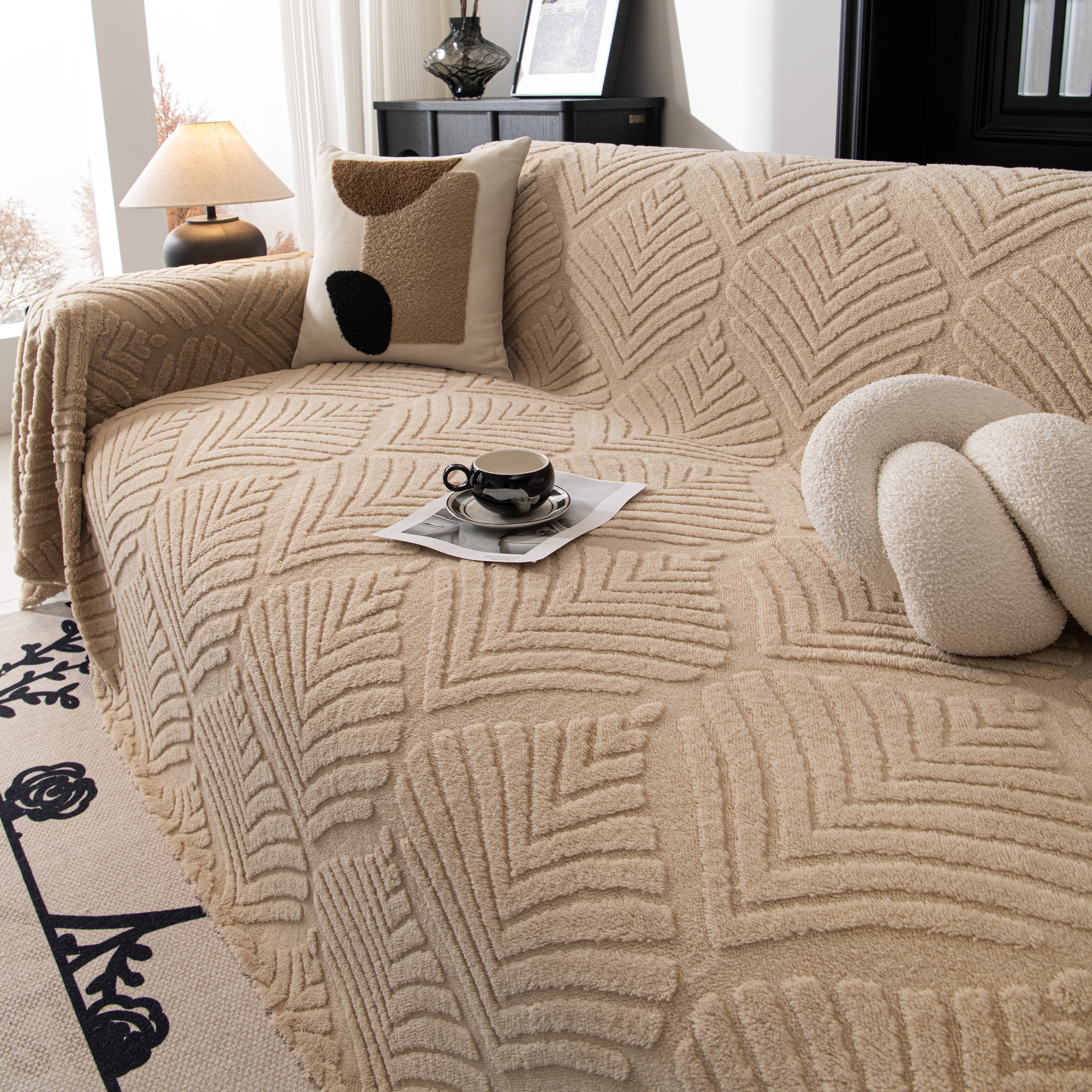 Winter Soft Plush Fleece Sofa Blanket Leaves Jacquard Couch Covers For Couches
