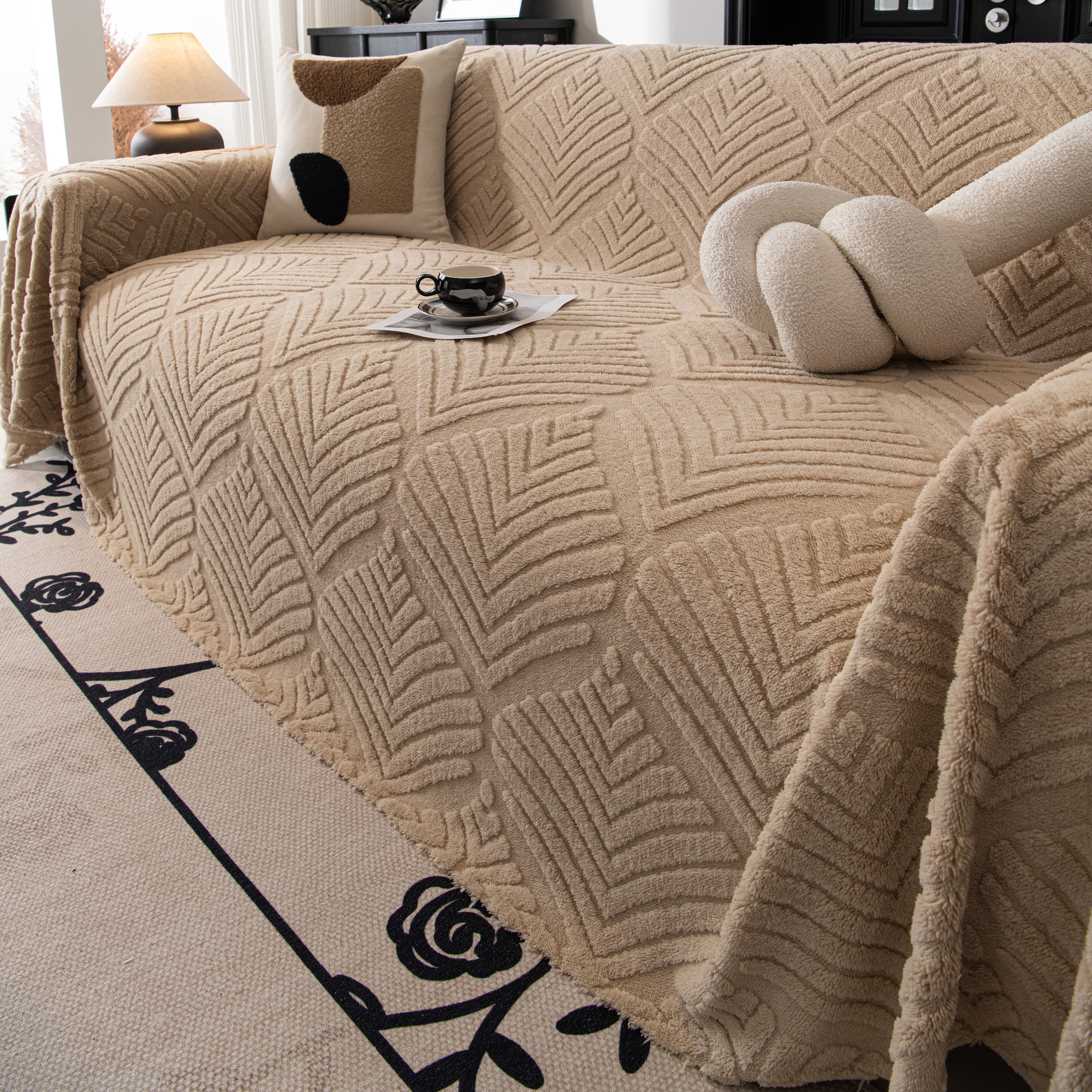 Winter Soft Plush Fleece Sofa Blanket Leaves Jacquard Couch Covers For Couches