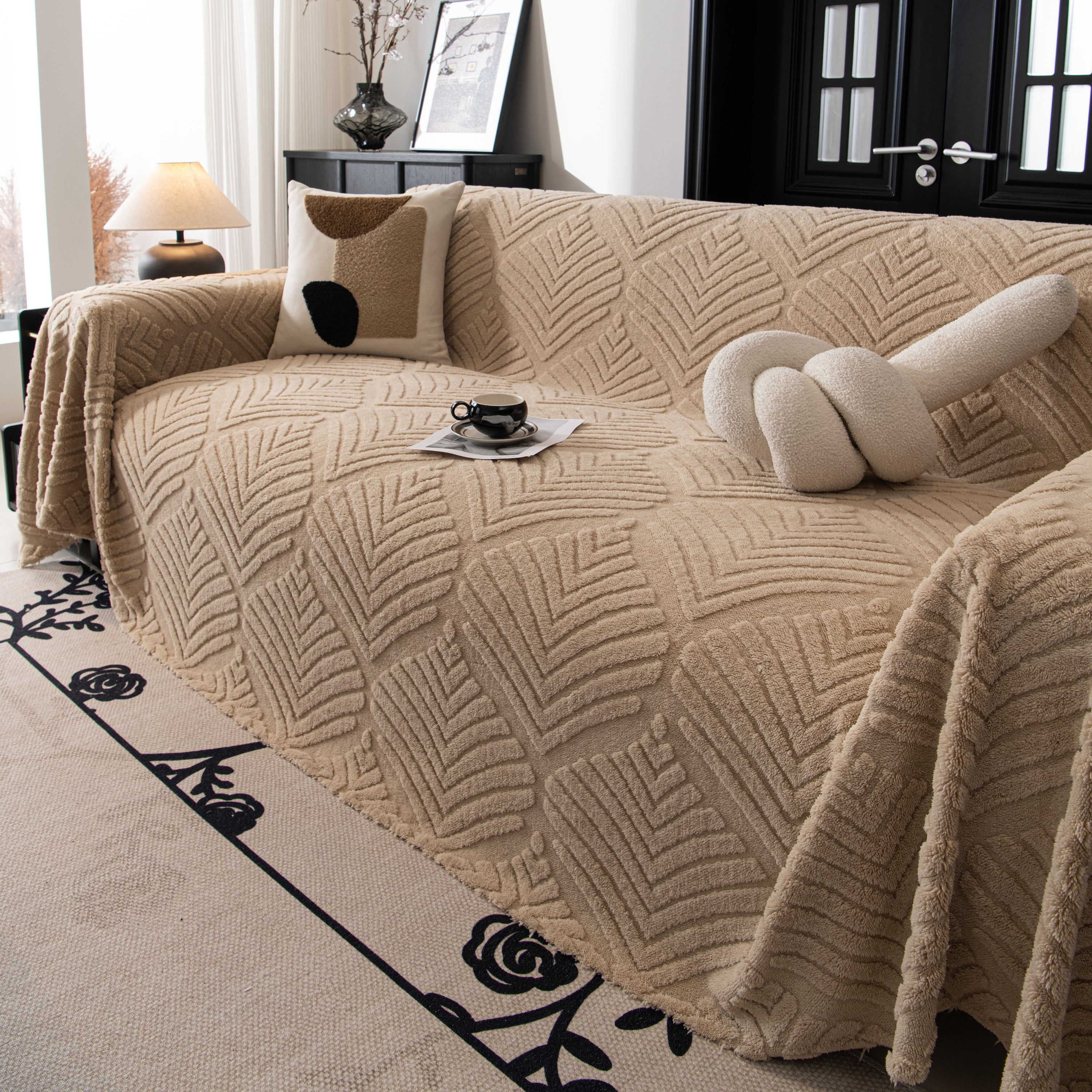 Winter Soft Plush Fleece Sofa Blanket Leaves Jacquard Couch Covers For Couches