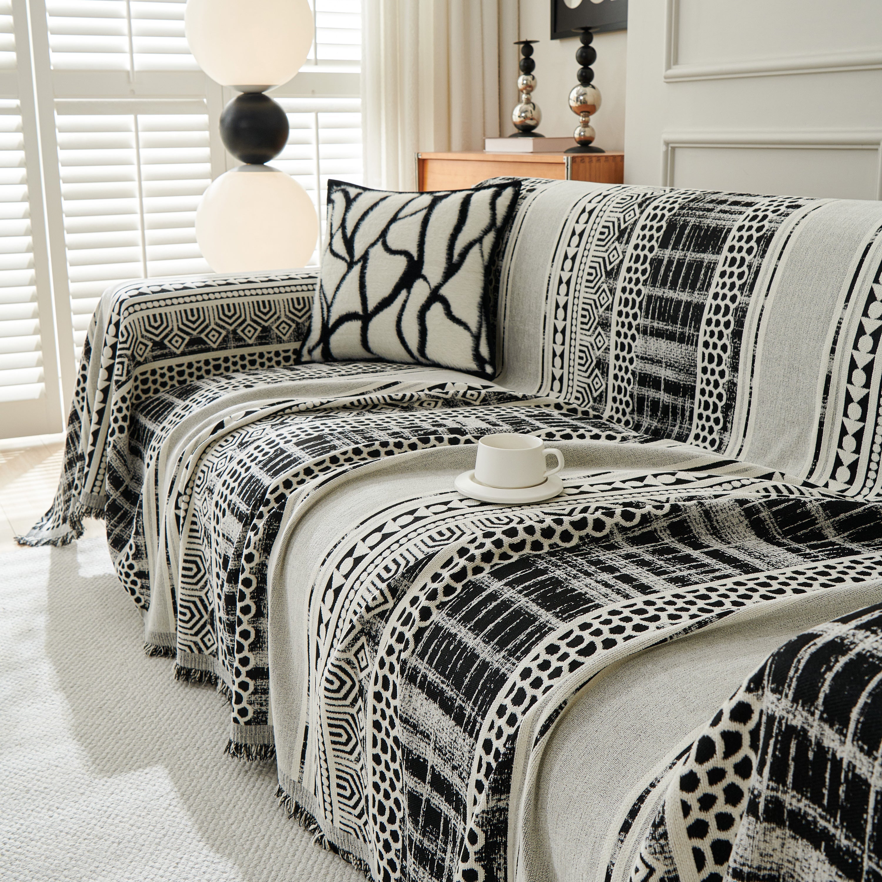 Chenille Sofa Cover Throw Blanket, Boho Geometric Scratch Proof Couch Protector