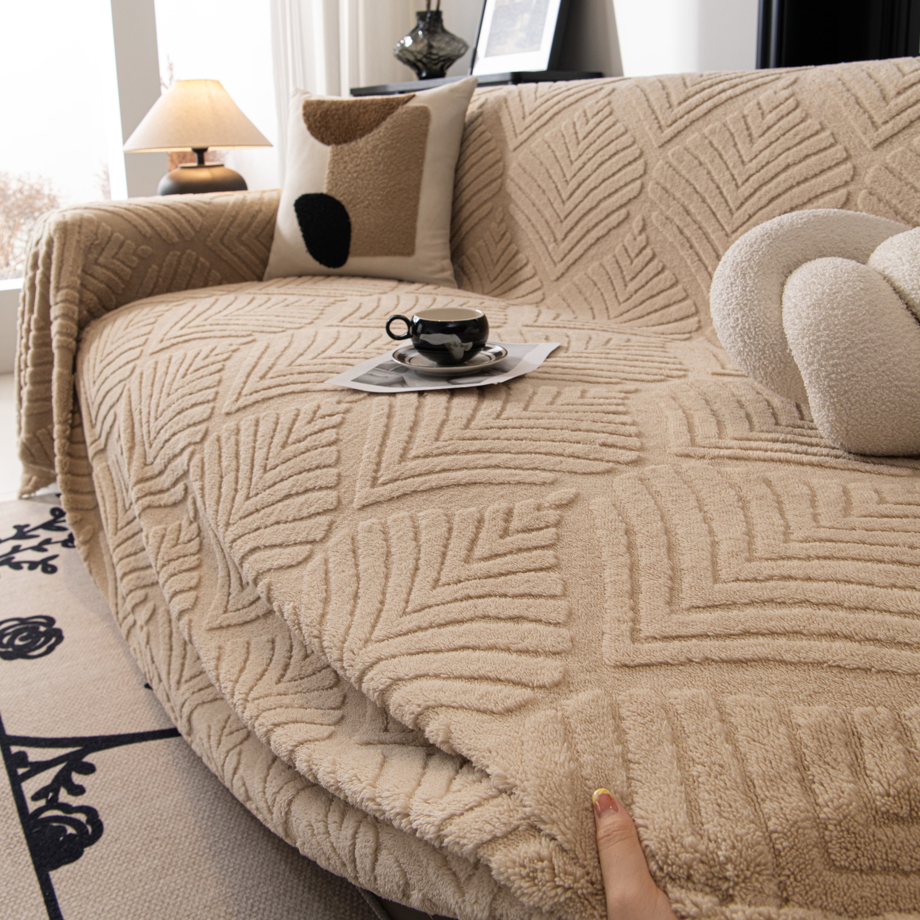 Winter Soft Plush Fleece Sofa Blanket Leaves Jacquard Couch Covers For Couches