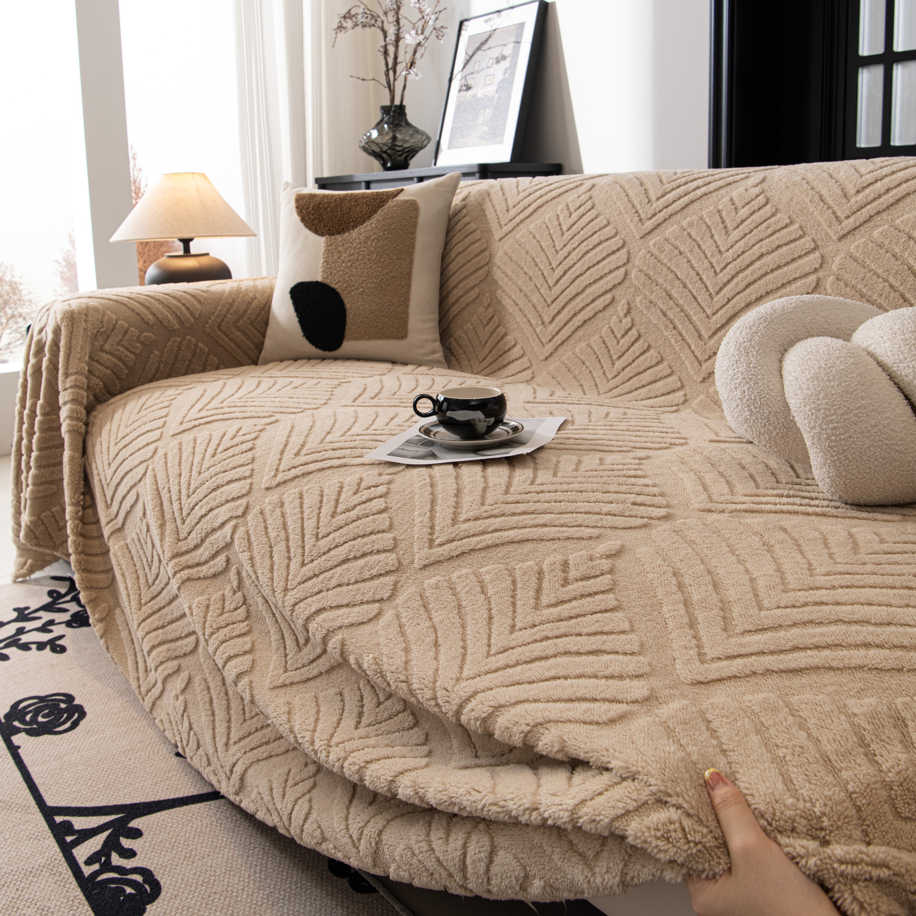 Winter Soft Plush Fleece Sofa Blanket Leaves Jacquard Couch Covers For Couches