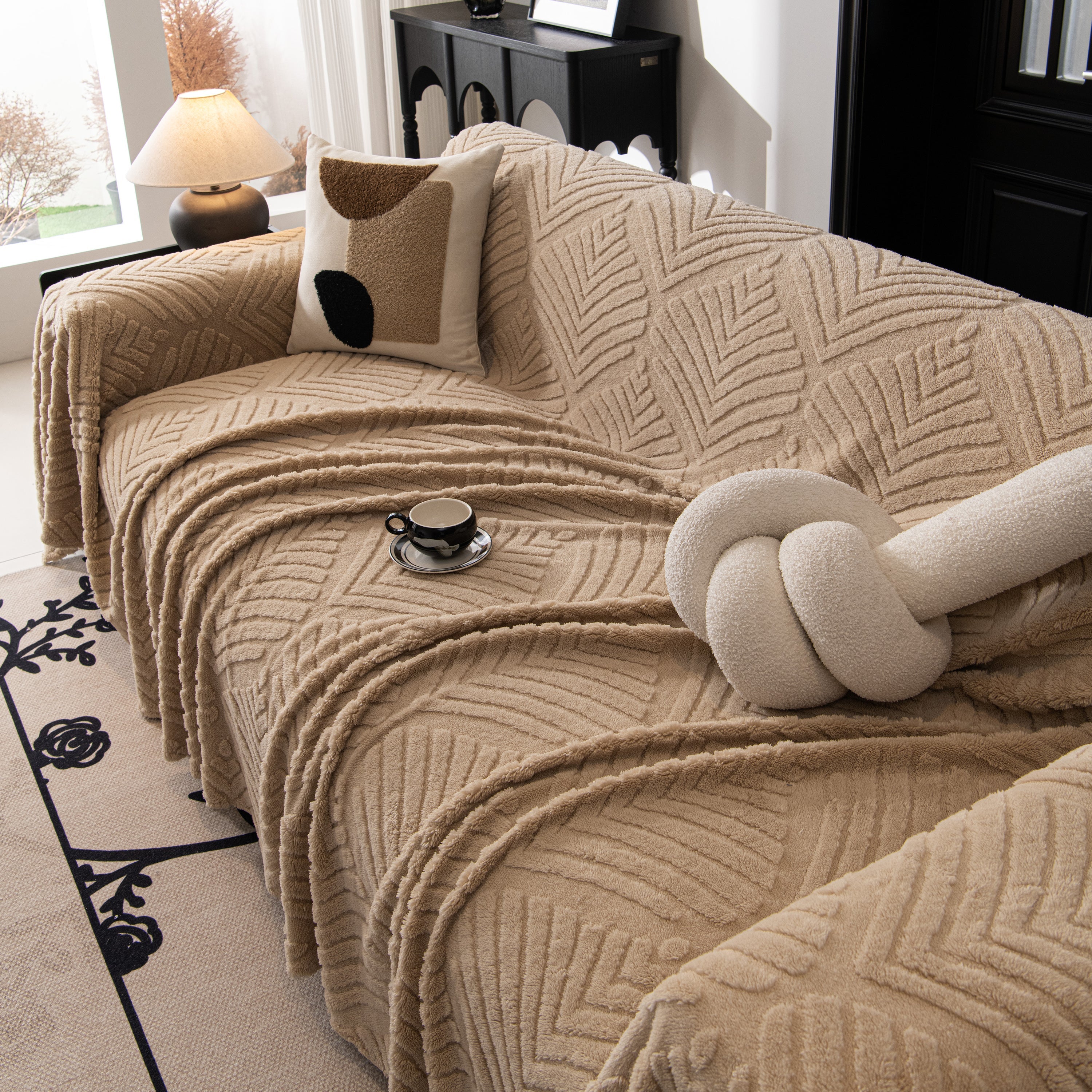Winter Soft Plush Fleece Sofa Blanket Leaves Jacquard Couch Covers For Couches