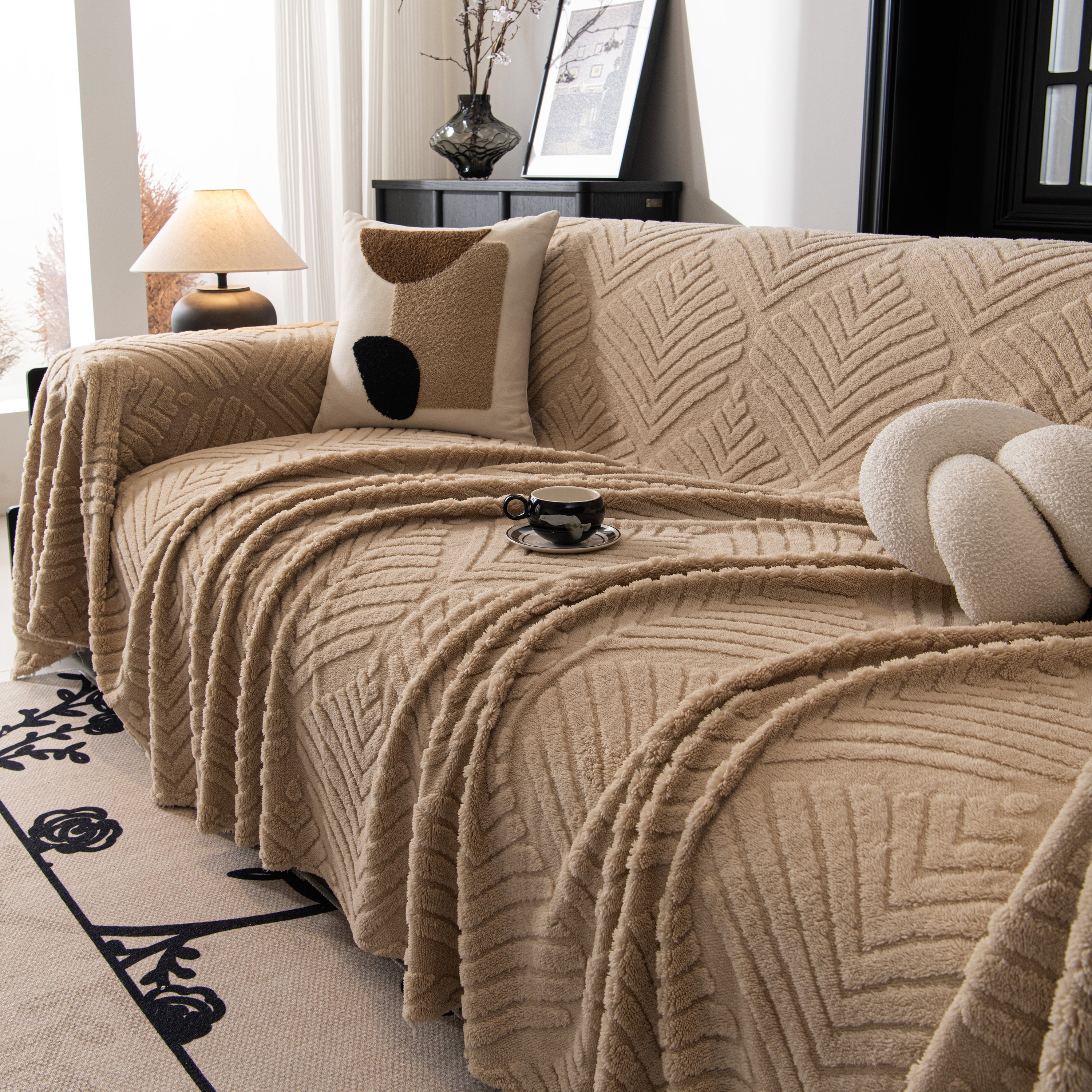 Winter Soft Plush Fleece Sofa Blanket Leaves Jacquard Couch Covers For Couches