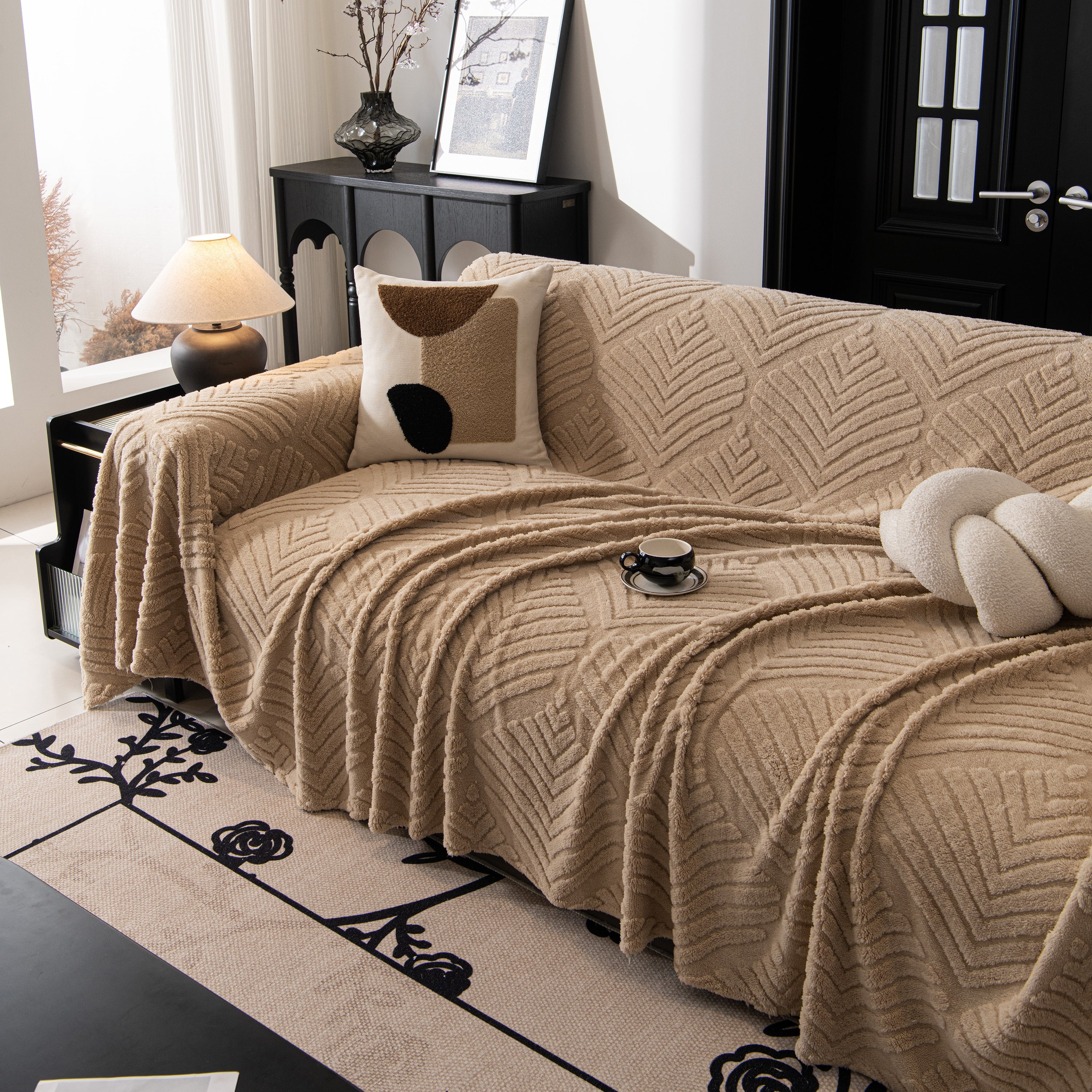 Winter Soft Plush Fleece Sofa Blanket Leaves Jacquard Couch Covers For Couches
