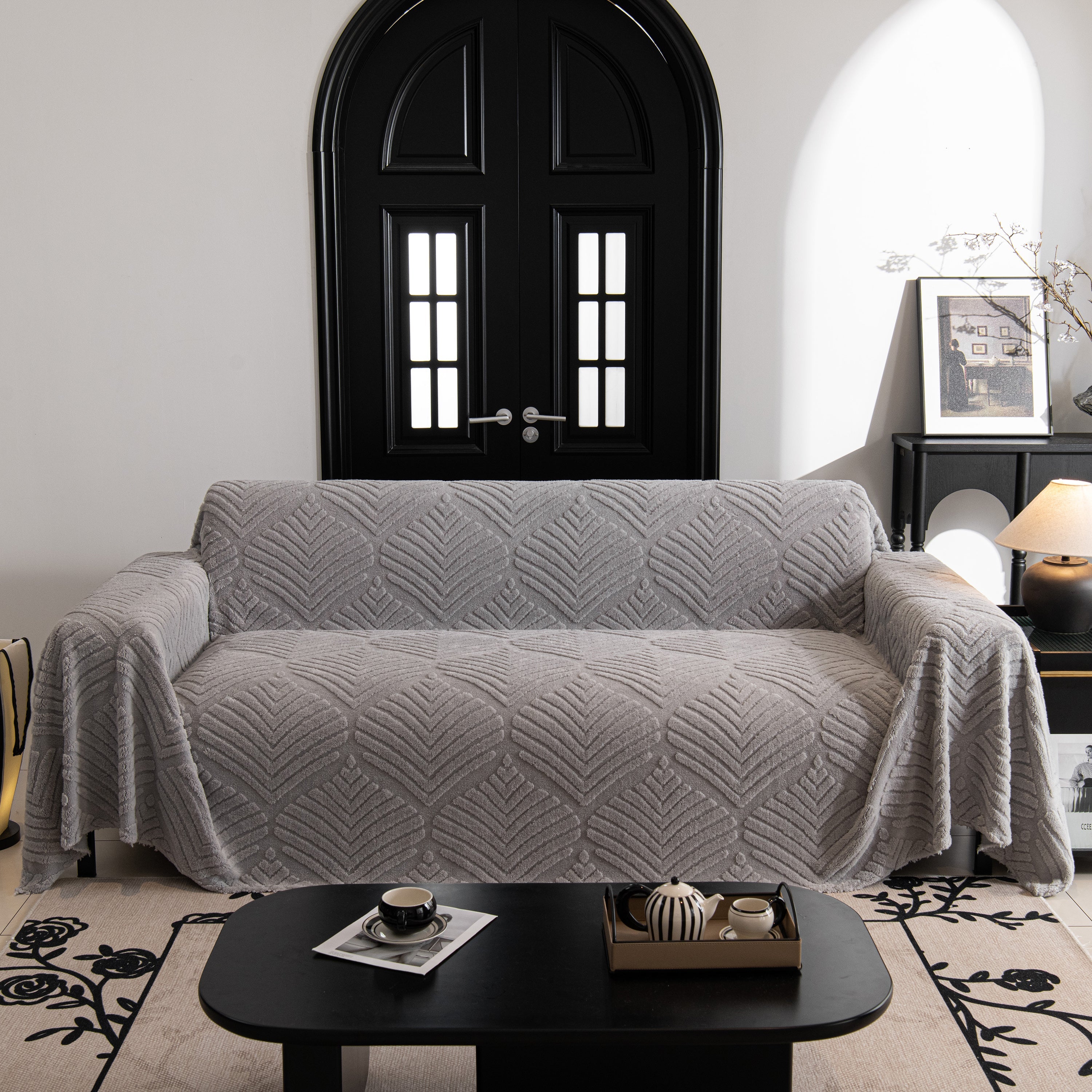 Winter Soft Plush Fleece Sofa Blanket Leaves Jacquard Couch Covers For Couches