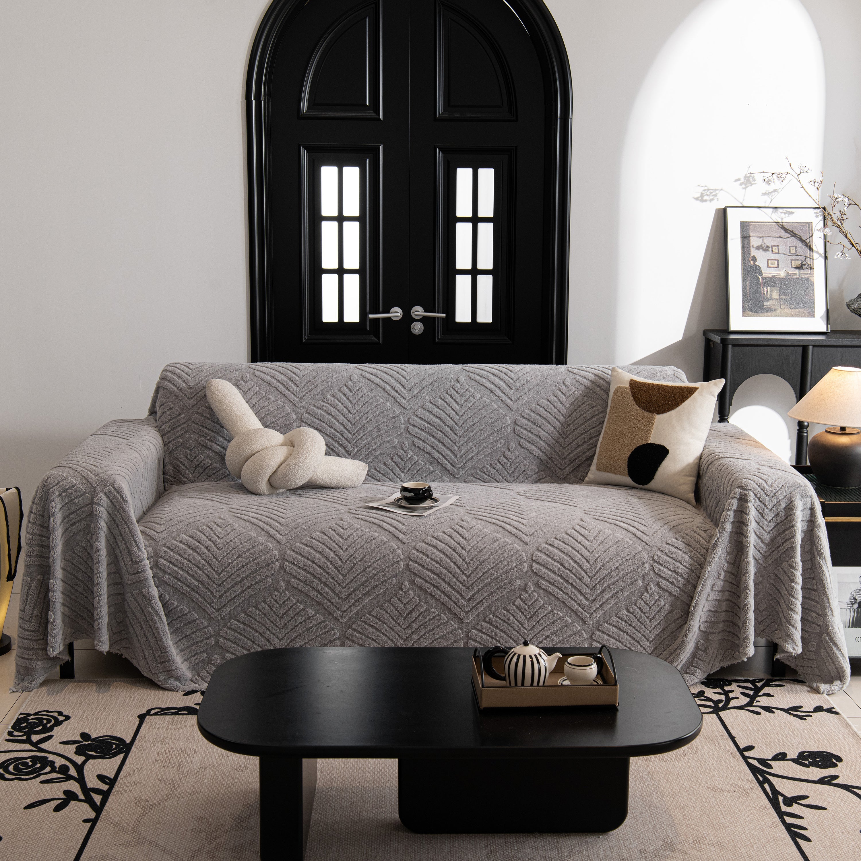 Winter Soft Plush Fleece Sofa Blanket Leaves Jacquard Couch Covers For Couches