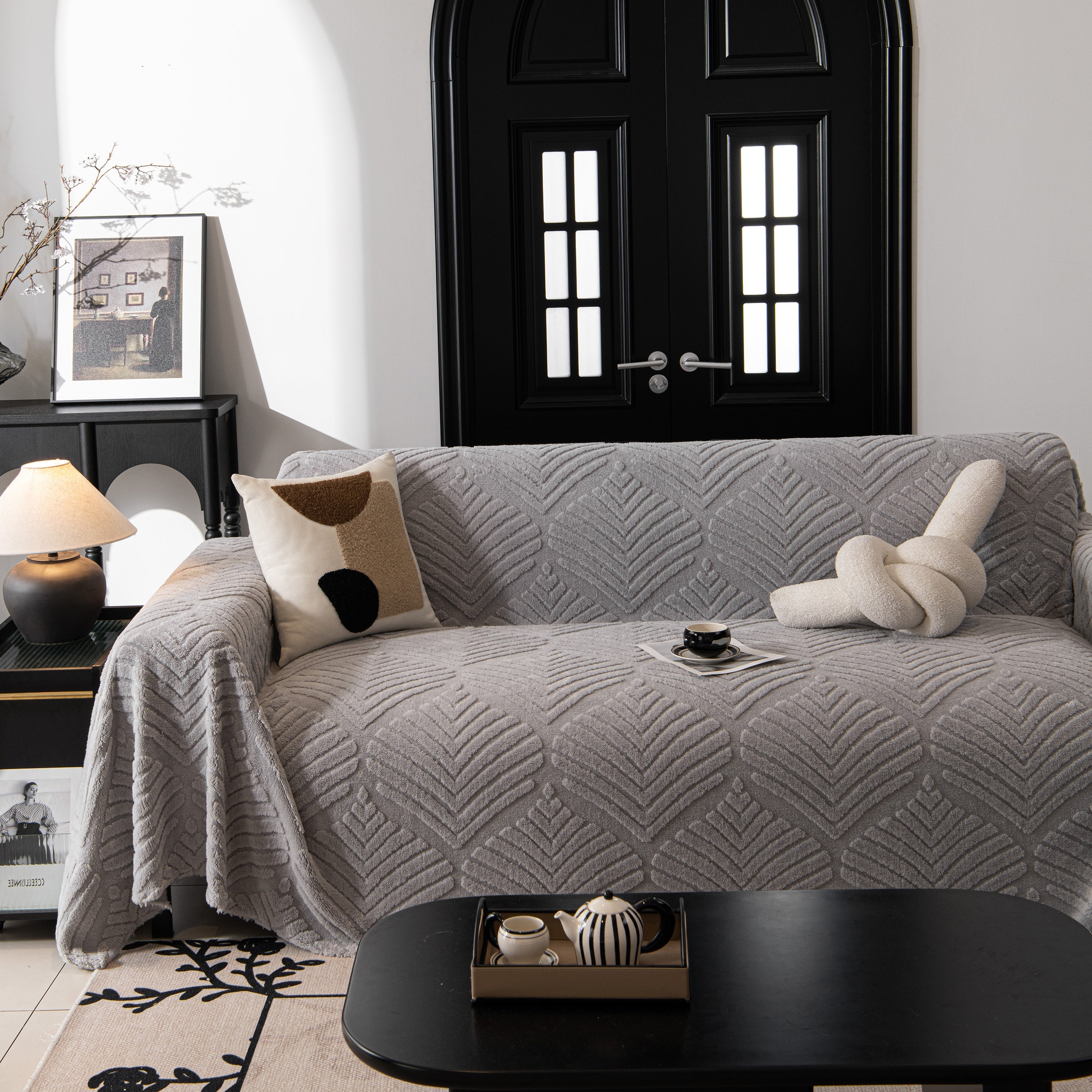 Winter Soft Plush Fleece Sofa Blanket Leaves Jacquard Couch Covers For Couches
