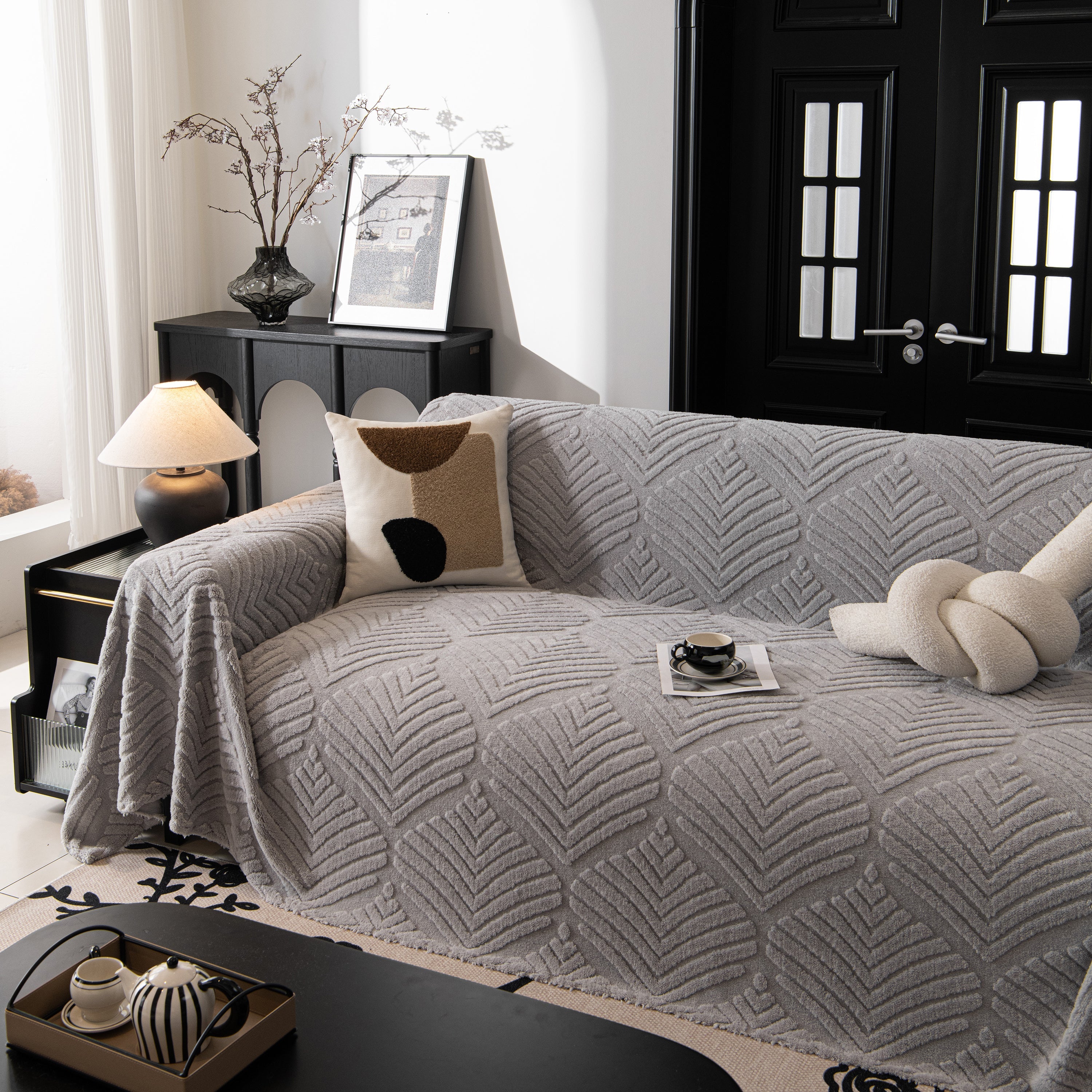 Winter Soft Plush Fleece Sofa Blanket Leaves Jacquard Couch Covers For Couches