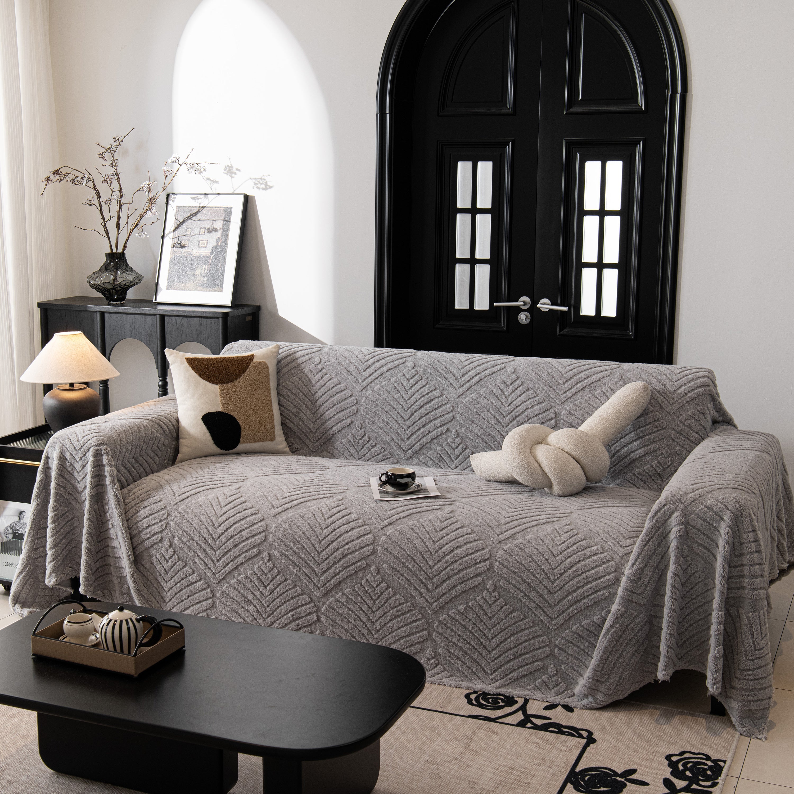 Winter Soft Plush Fleece Sofa Blanket Leaves Jacquard Couch Covers For Couches