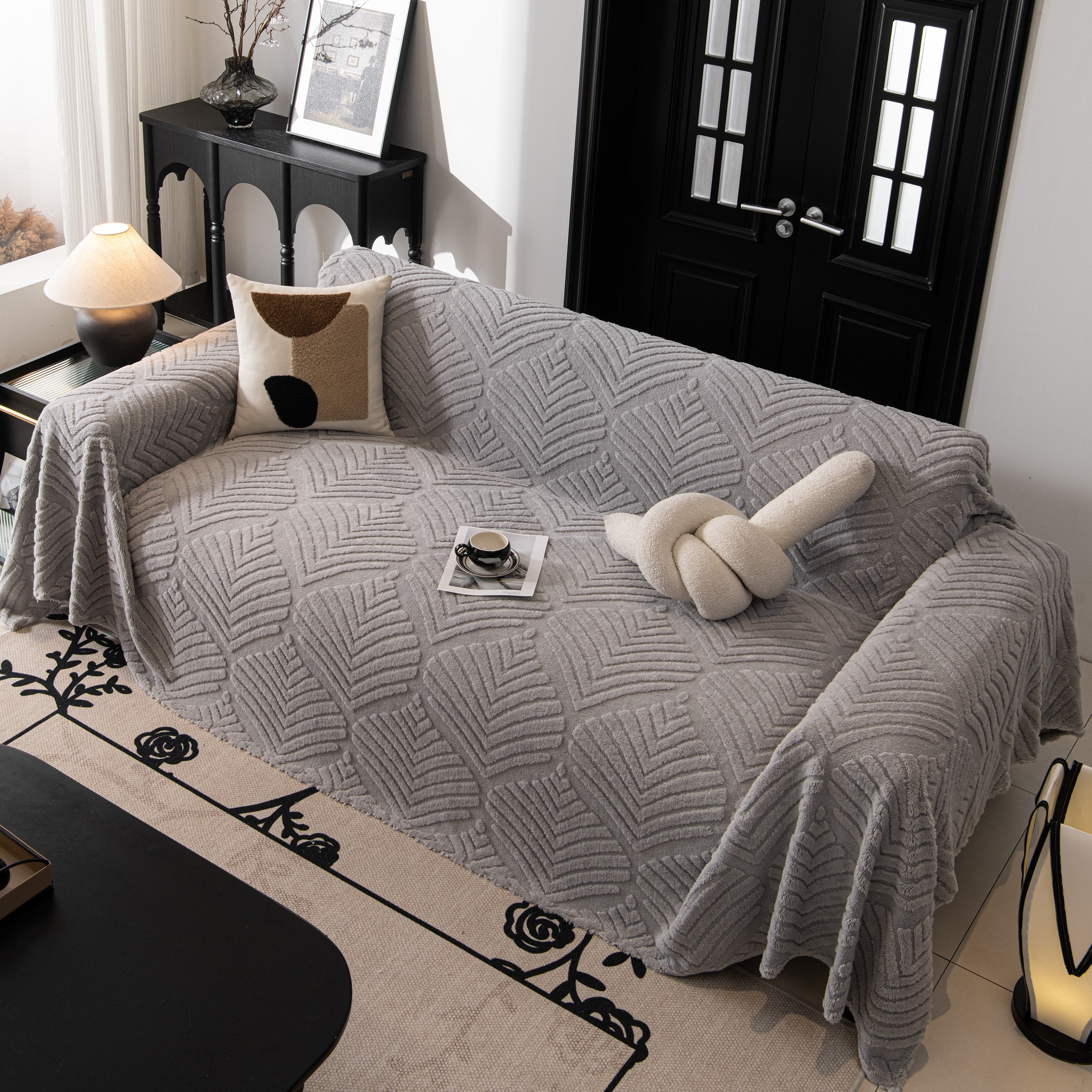 Winter Soft Plush Fleece Sofa Blanket Leaves Jacquard Couch Covers For Couches