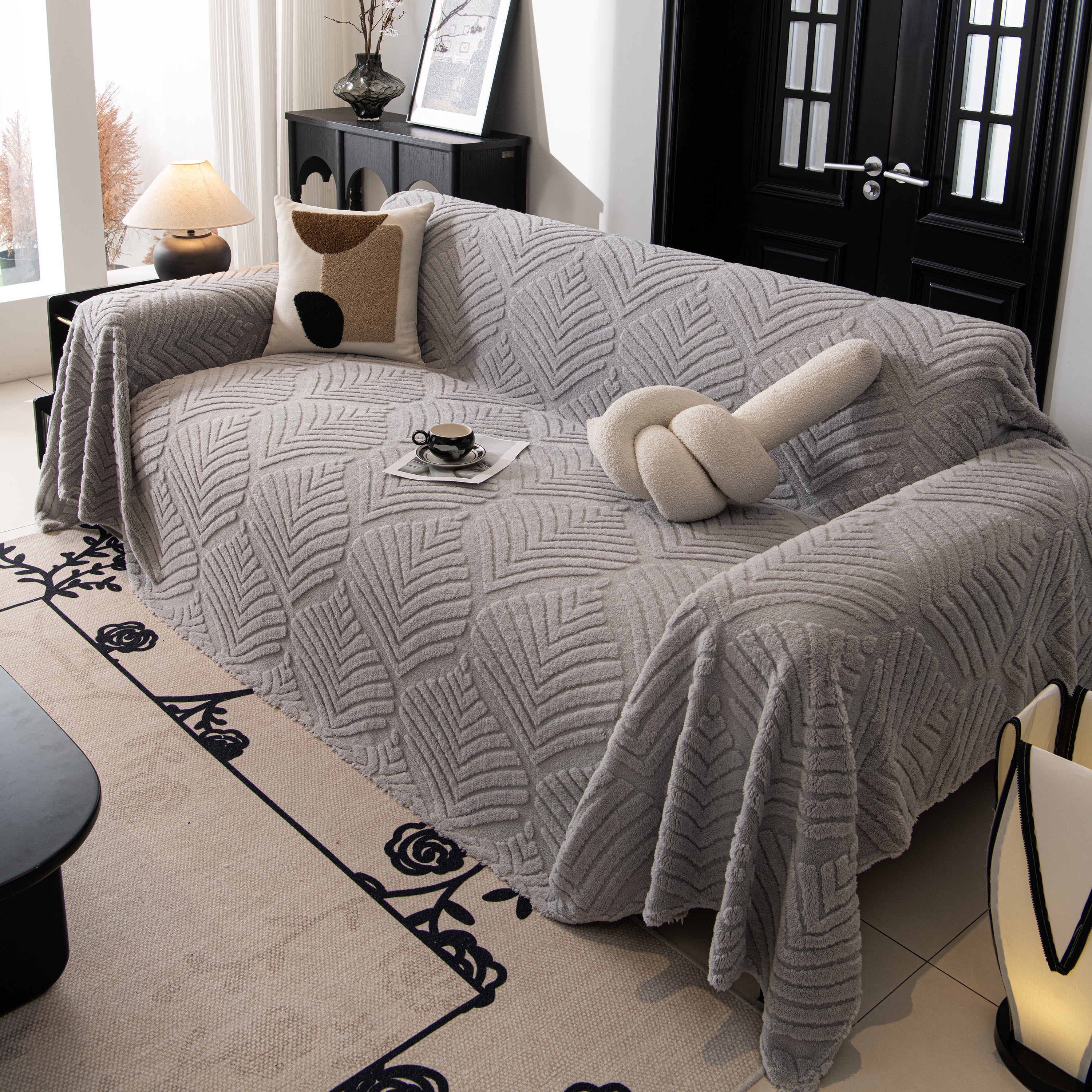 Winter Soft Plush Fleece Sofa Blanket Leaves Jacquard Couch Covers For Couches