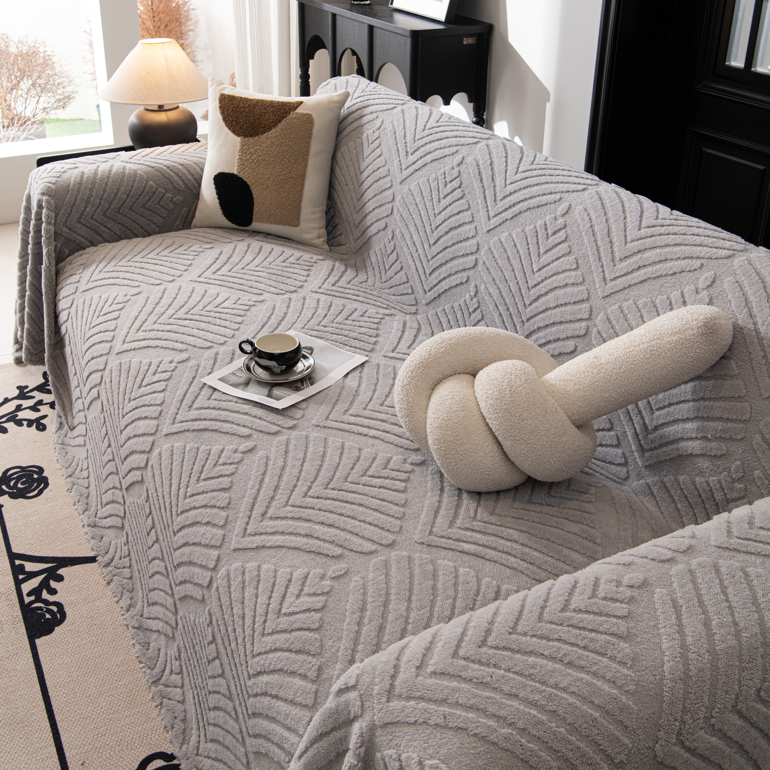 Winter Soft Plush Fleece Sofa Blanket Leaves Jacquard Couch Covers For Couches