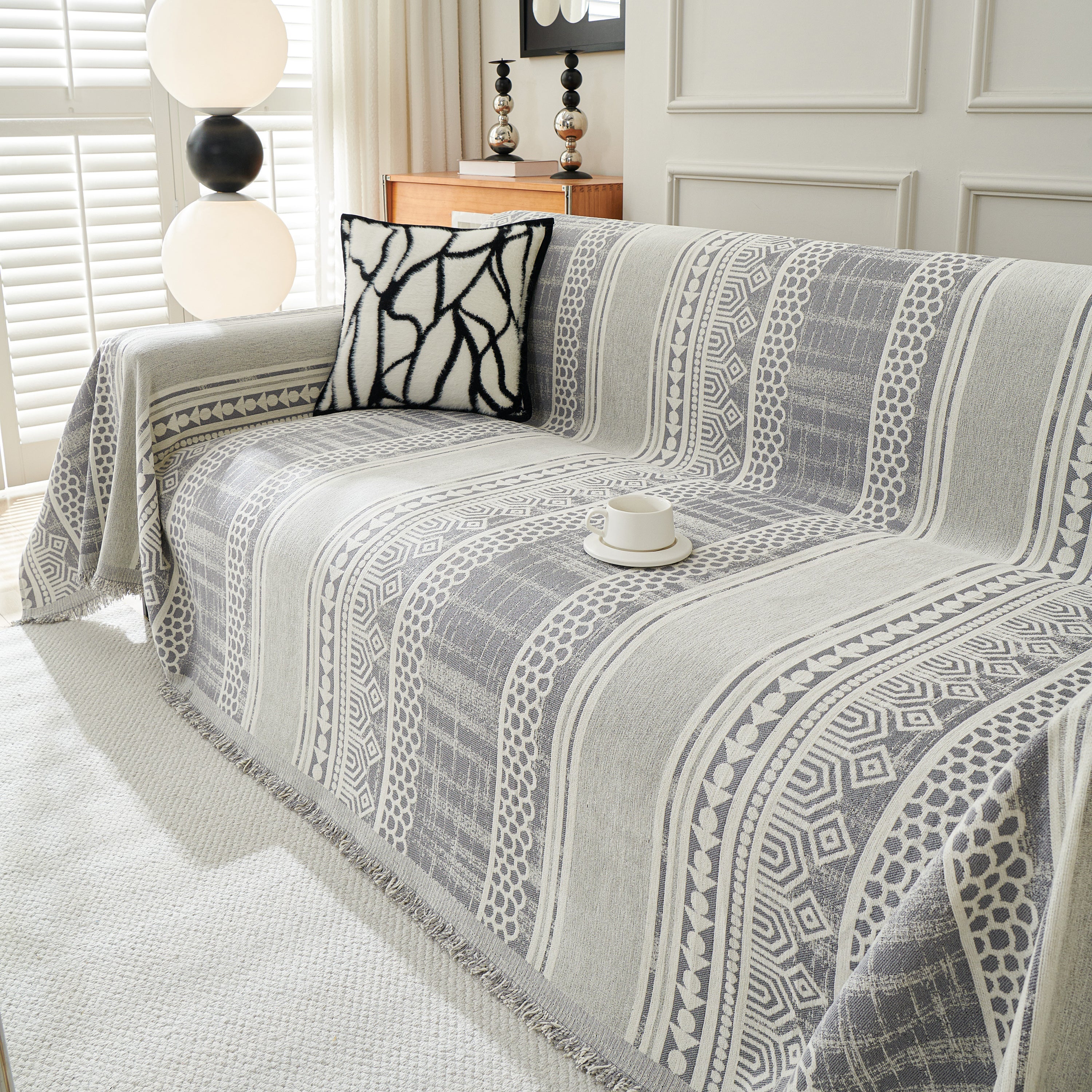Chenille Sofa Cover Throw Blanket, Boho Geometric Scratch Proof Couch Protector