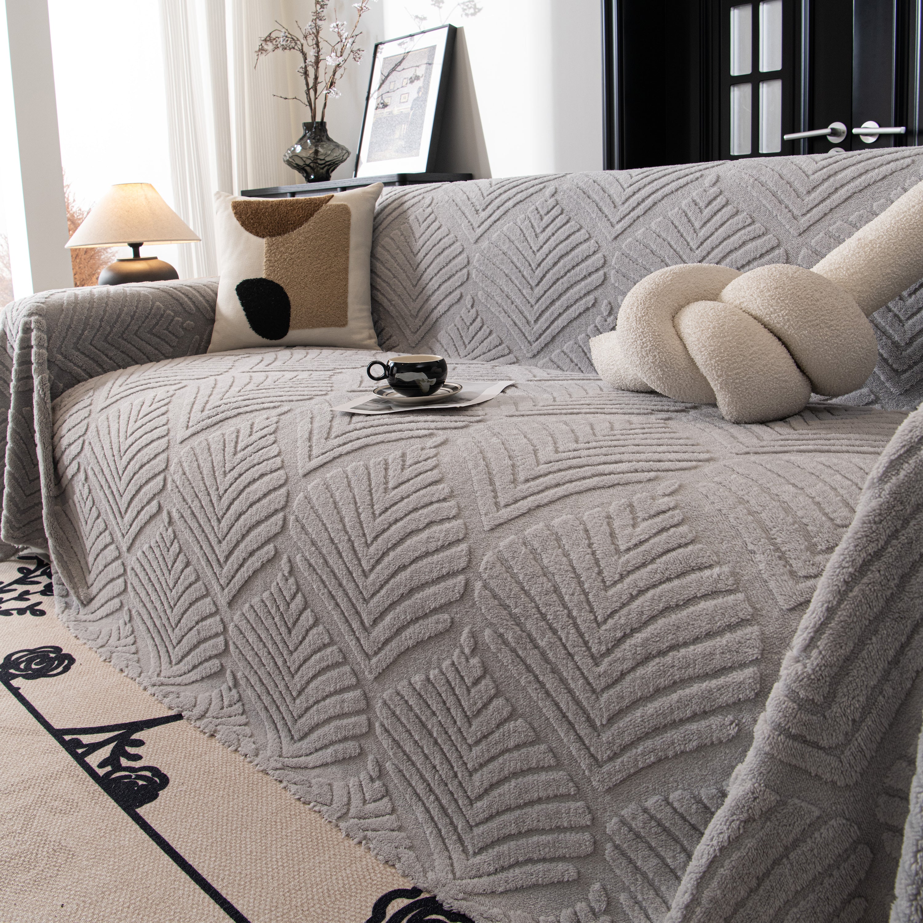 Winter Soft Plush Fleece Sofa Blanket Leaves Jacquard Couch Covers For Couches