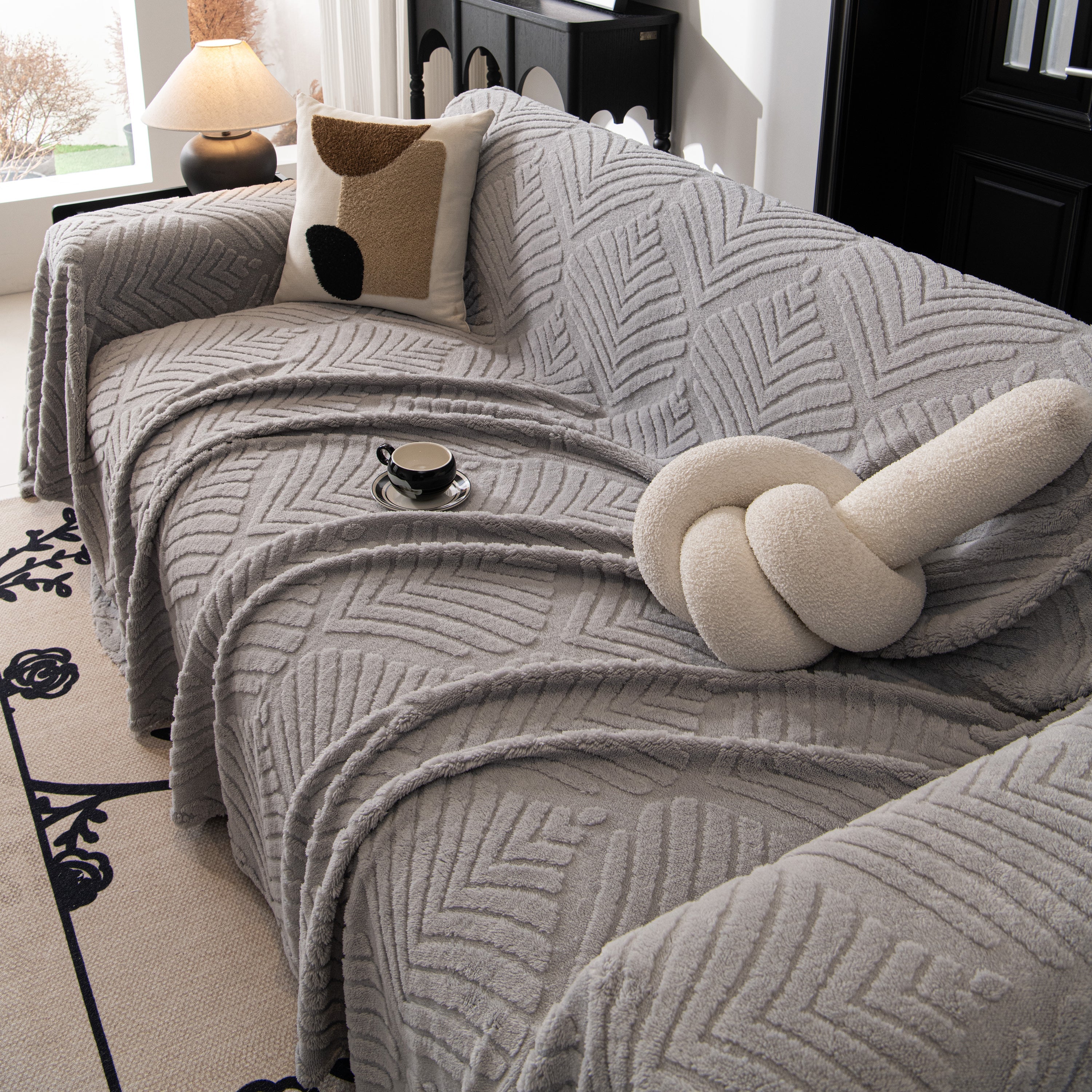 Winter Soft Plush Fleece Sofa Blanket Leaves Jacquard Couch Covers For Couches
