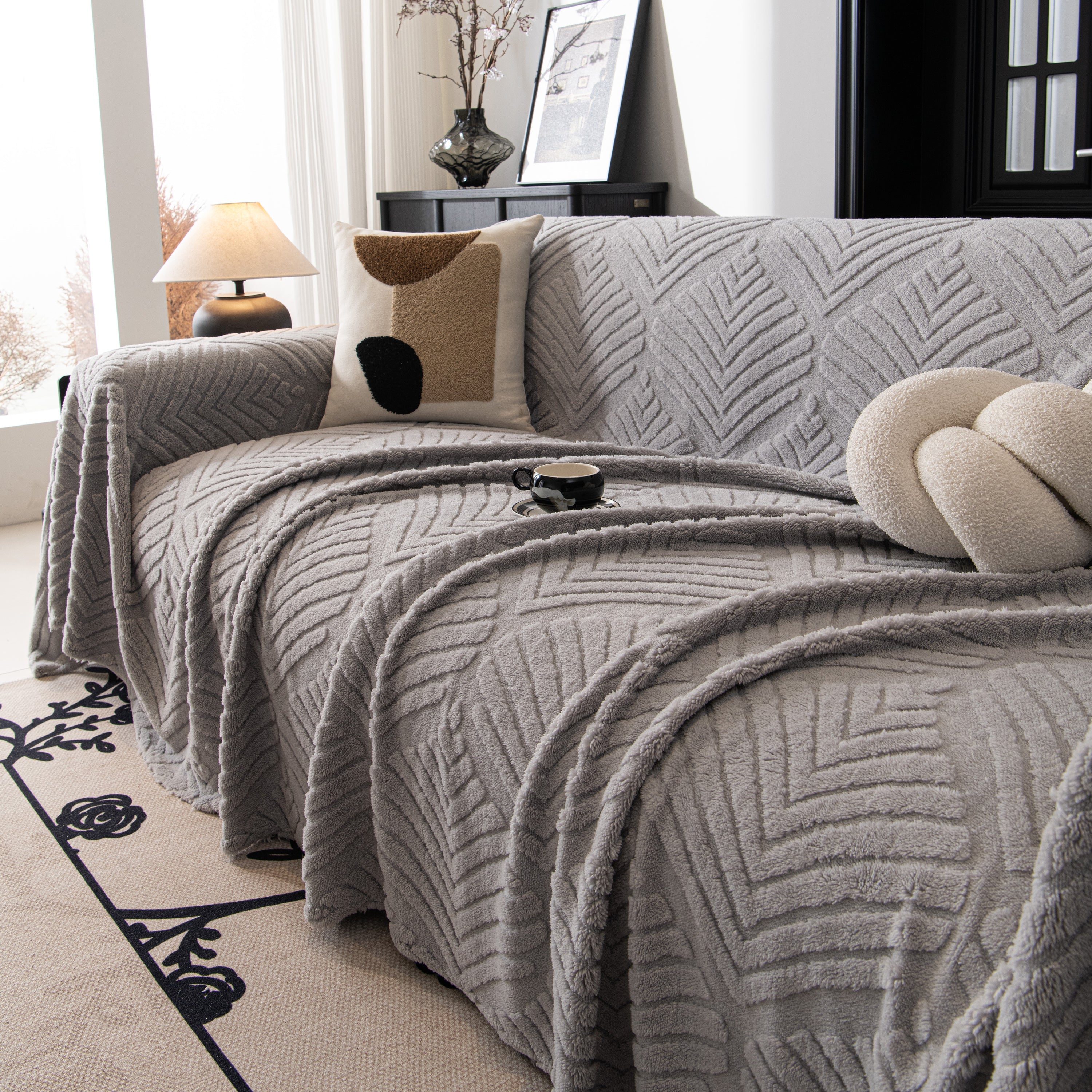 Winter Soft Plush Fleece Sofa Blanket Leaves Jacquard Couch Covers For Couches