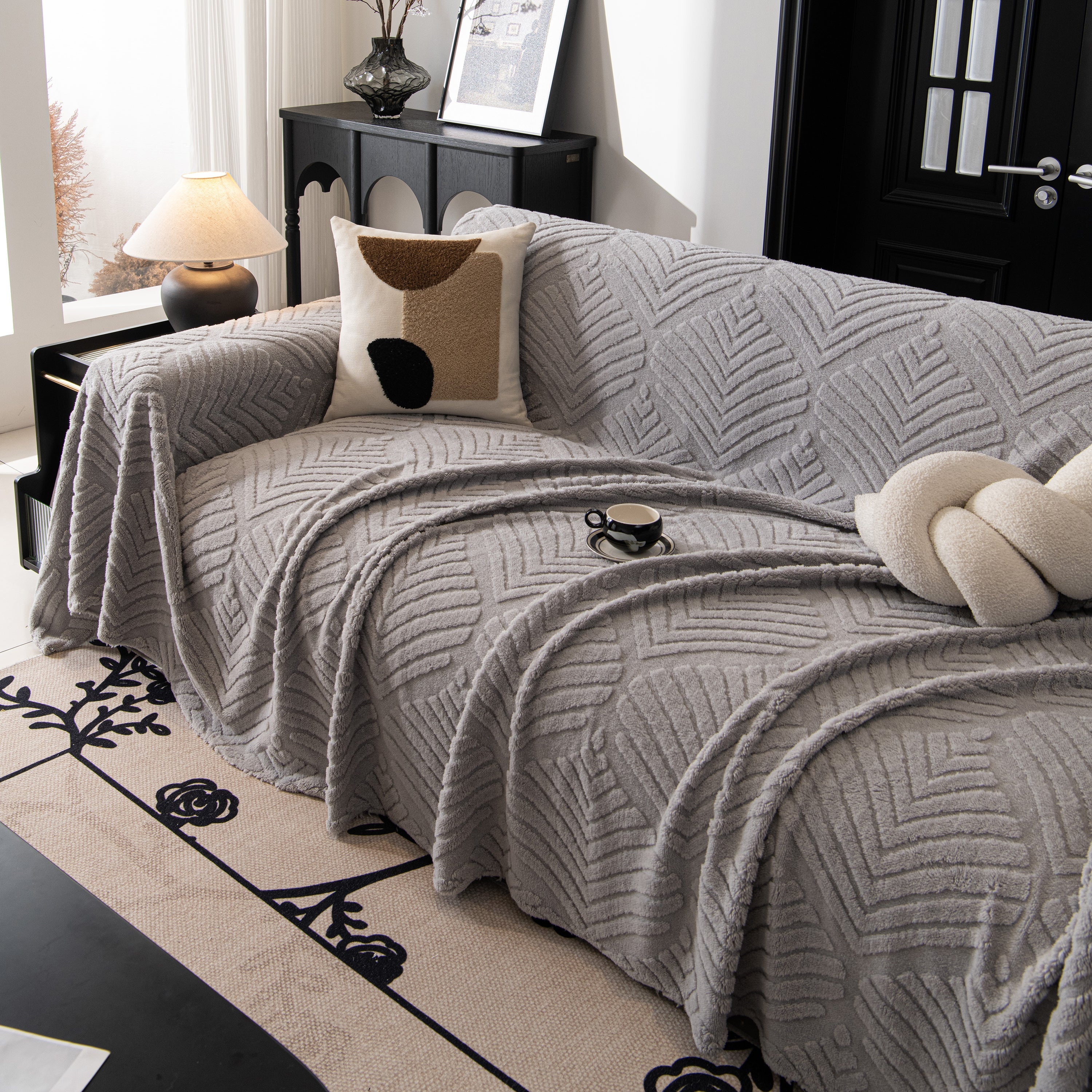 Winter Soft Plush Fleece Sofa Blanket Leaves Jacquard Couch Covers For Couches