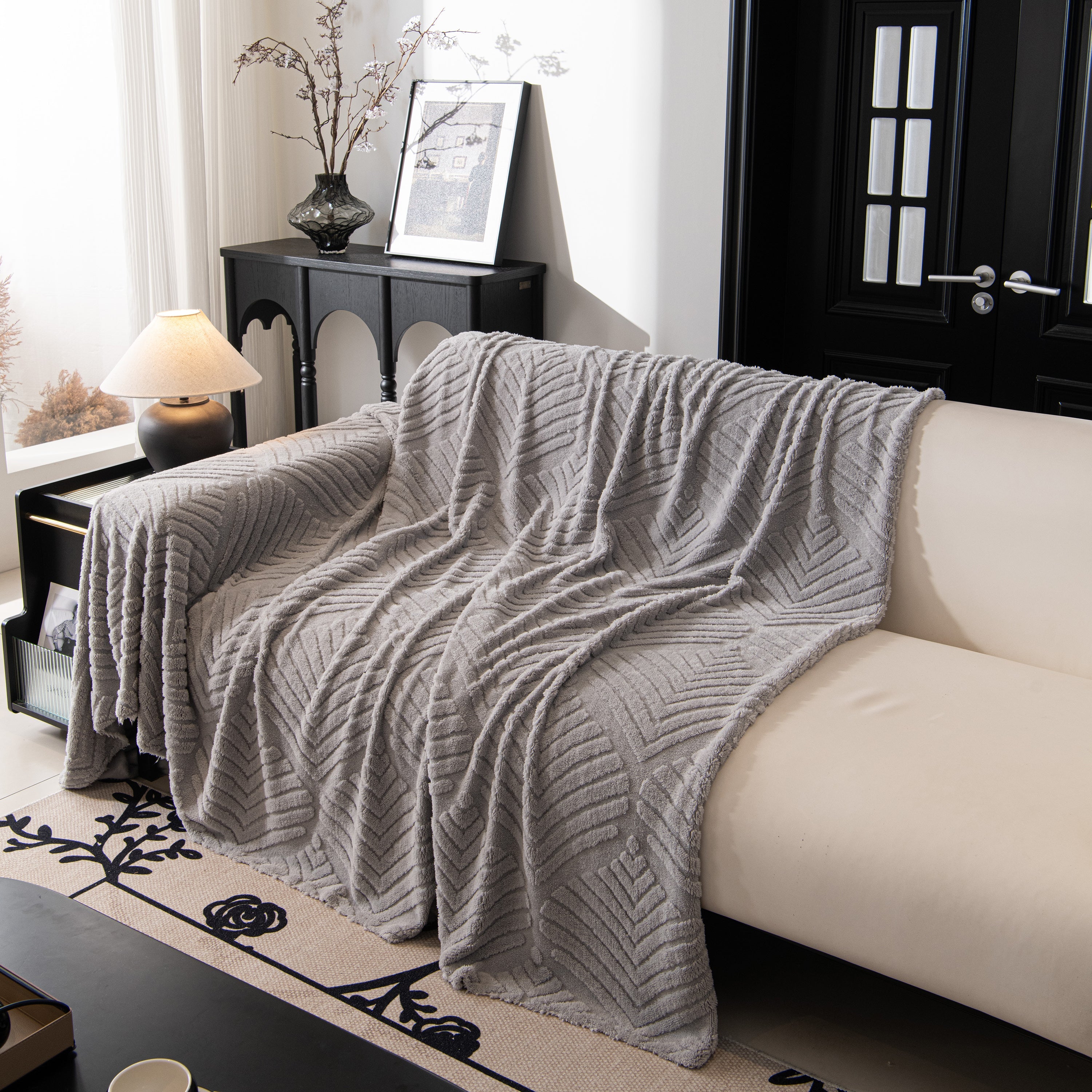 Winter Soft Plush Fleece Sofa Blanket Leaves Jacquard Couch Covers For Couches