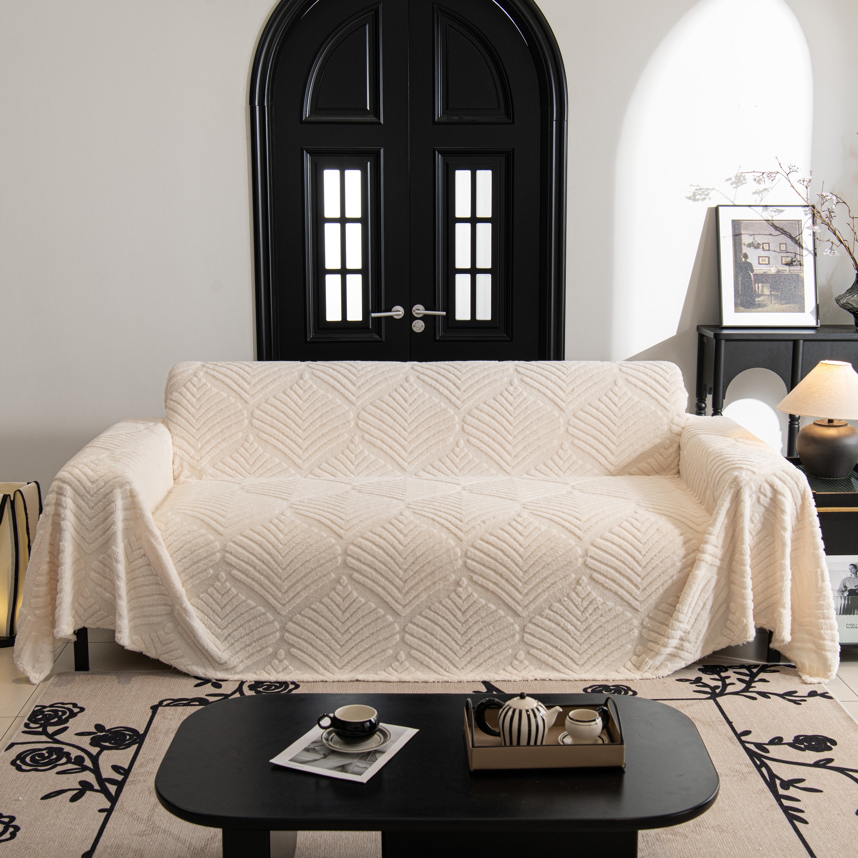 Winter Soft Plush Fleece Sofa Blanket Leaves Jacquard Couch Covers For Couches