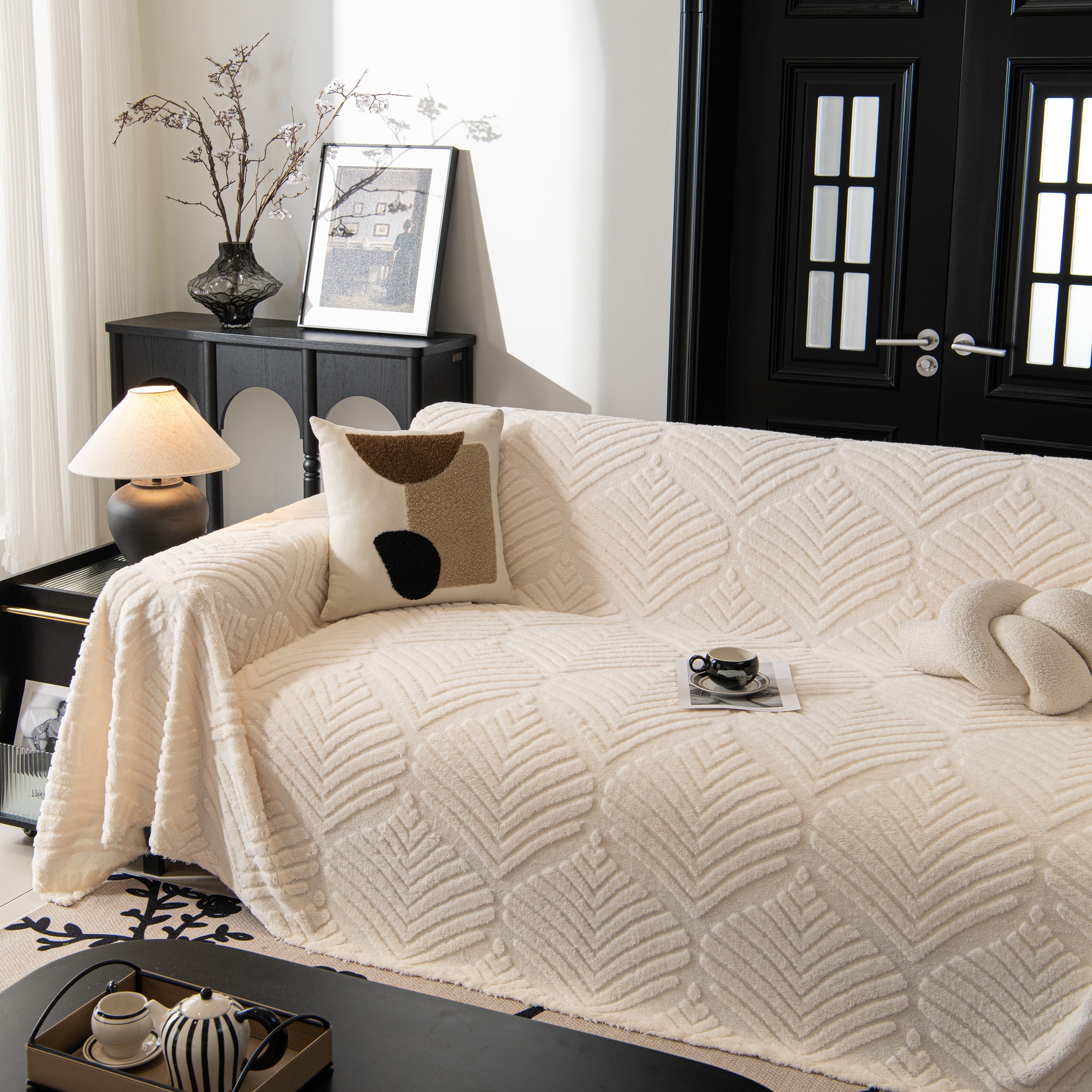 Winter Soft Plush Fleece Sofa Blanket Leaves Jacquard Couch Covers For Couches