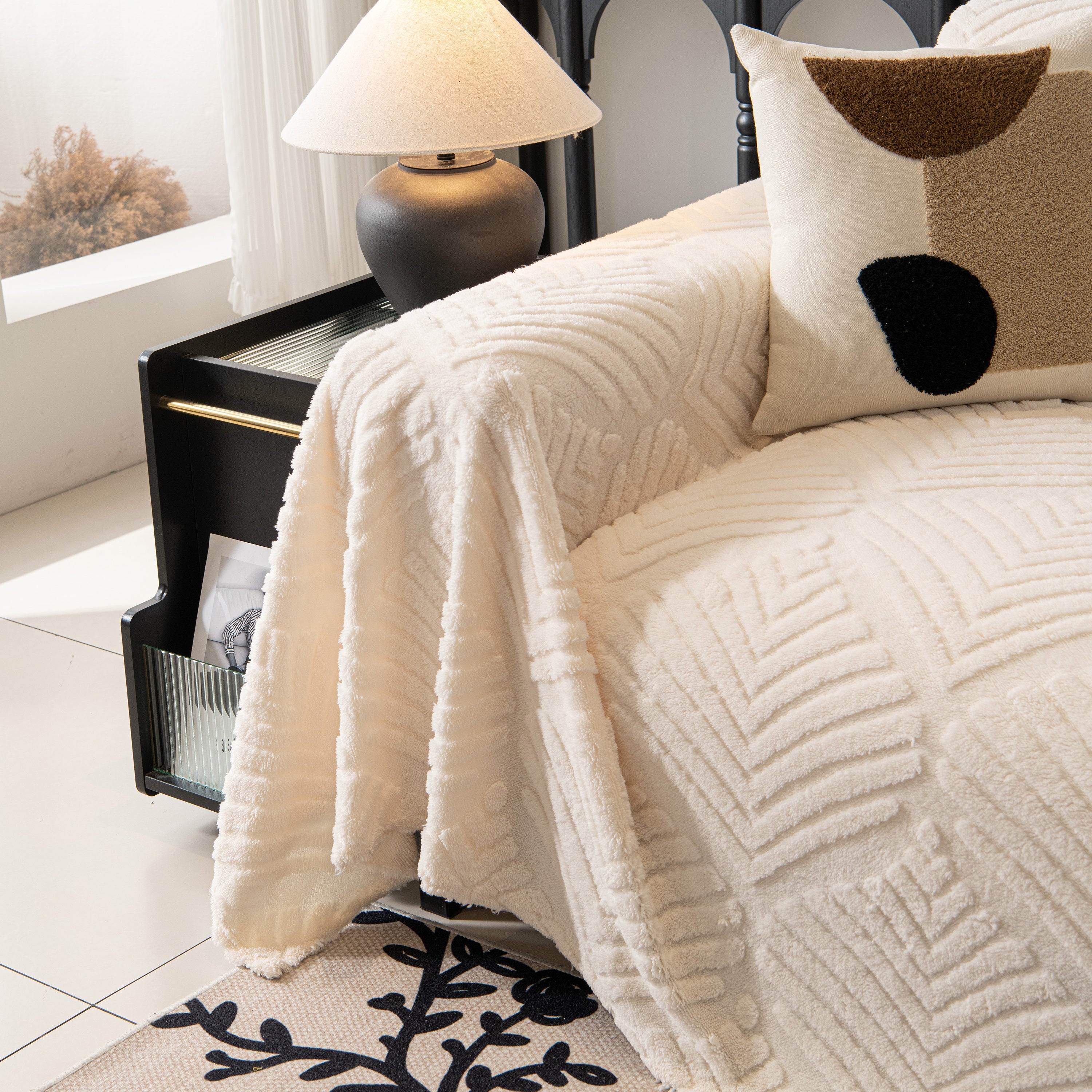 Winter Soft Plush Fleece Sofa Blanket Leaves Jacquard Couch Covers For Couches