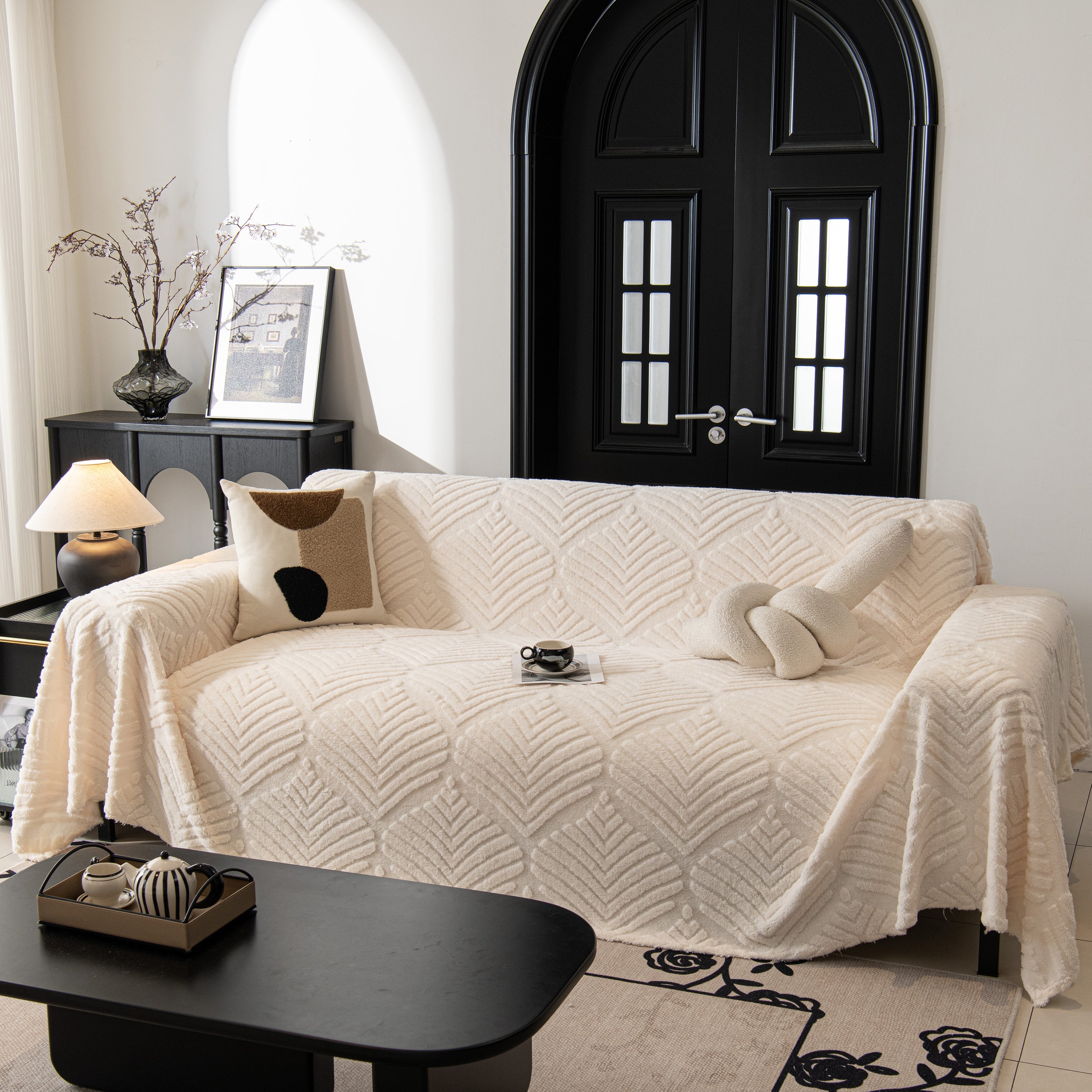 Winter Soft Plush Fleece Sofa Blanket Leaves Jacquard Couch Covers For Couches