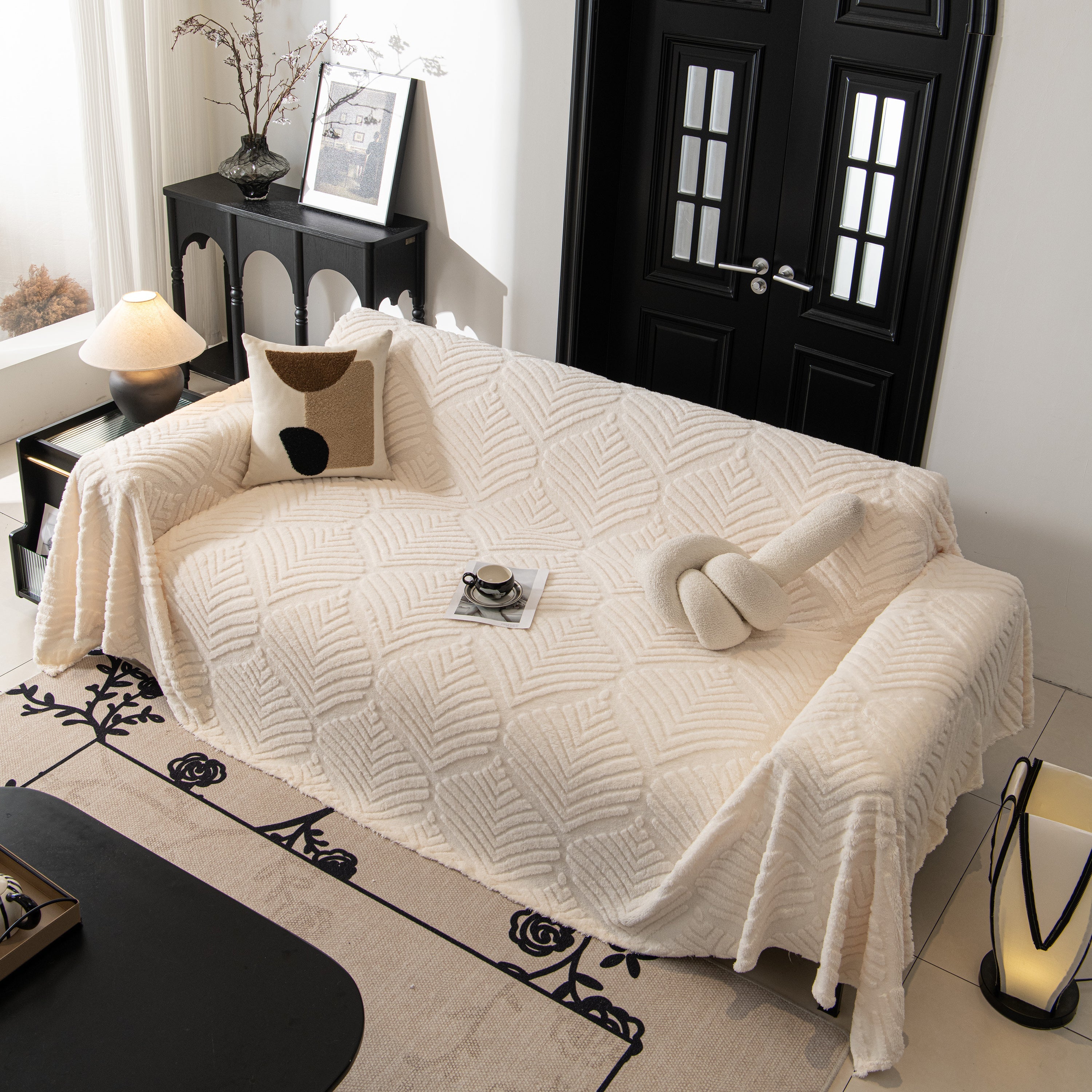 Winter Soft Plush Fleece Sofa Blanket Leaves Jacquard Couch Covers For Couches