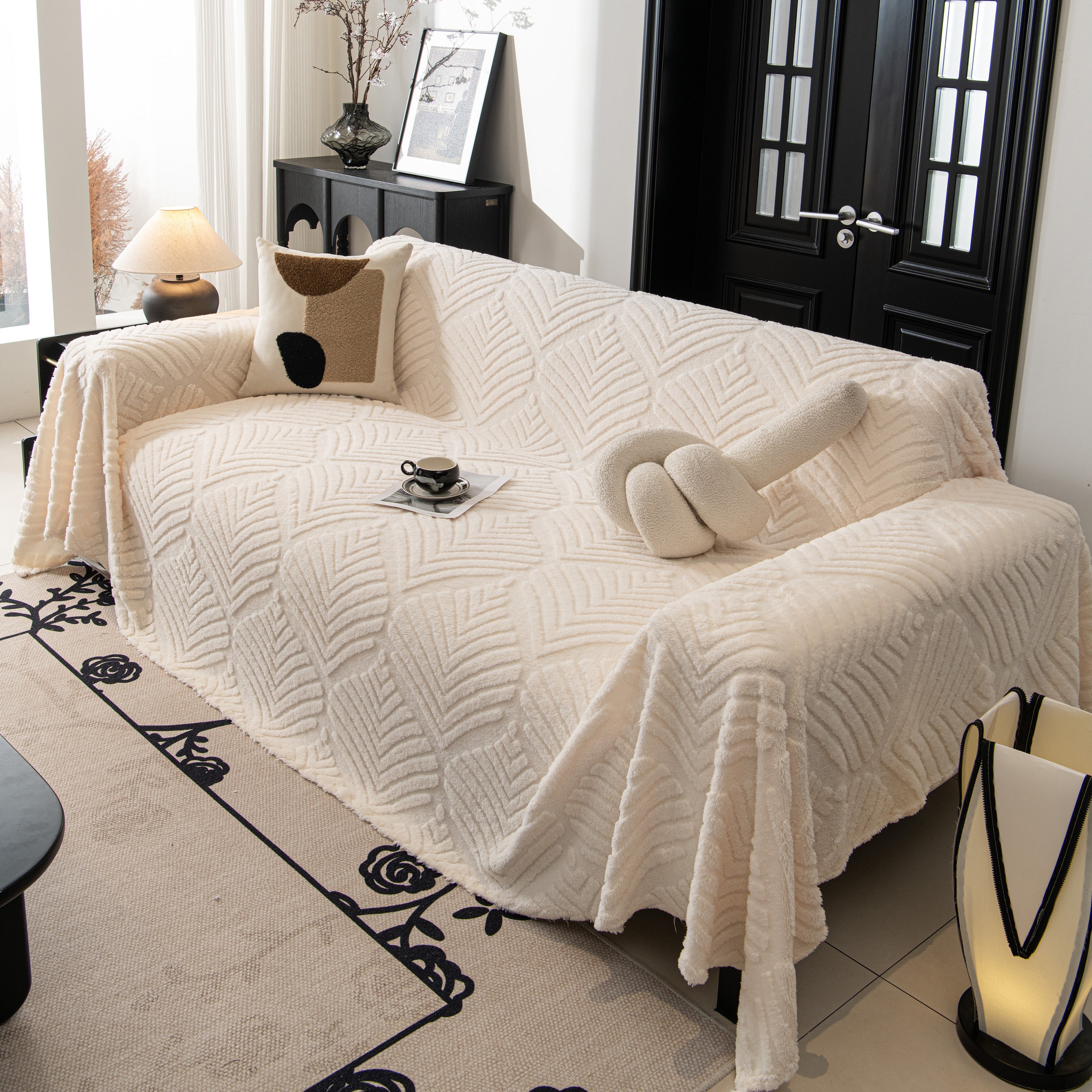 Winter Soft Plush Fleece Sofa Blanket Leaves Jacquard Couch Covers For Couches