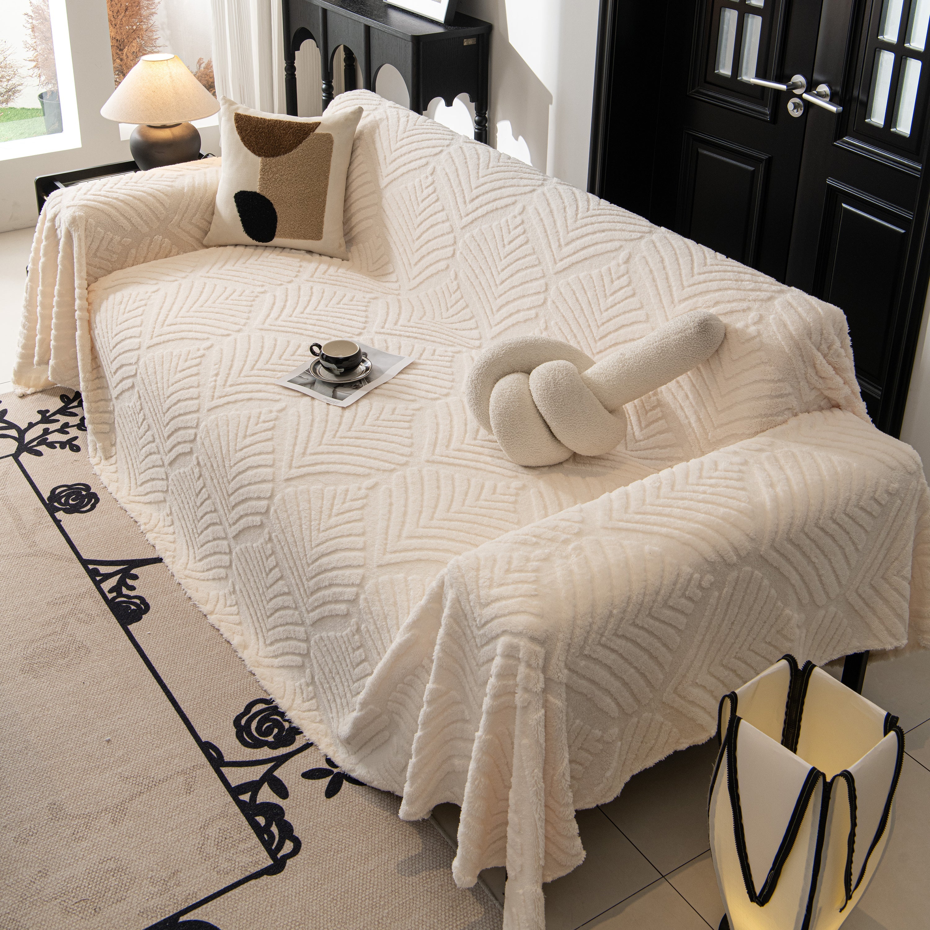 Winter Soft Plush Fleece Sofa Blanket Leaves Jacquard Couch Covers For Couches