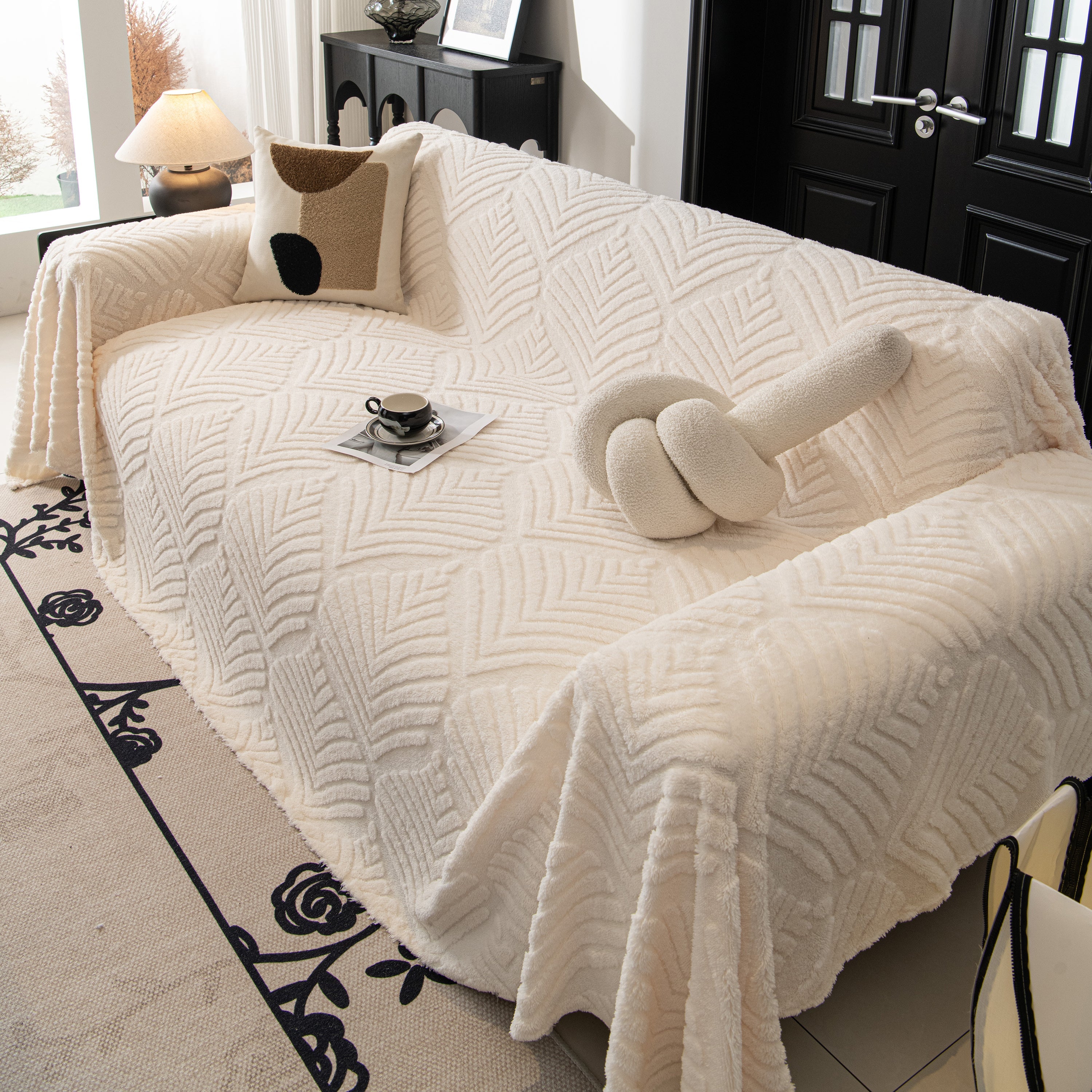 Winter Soft Plush Fleece Sofa Blanket Leaves Jacquard Couch Covers For Couches