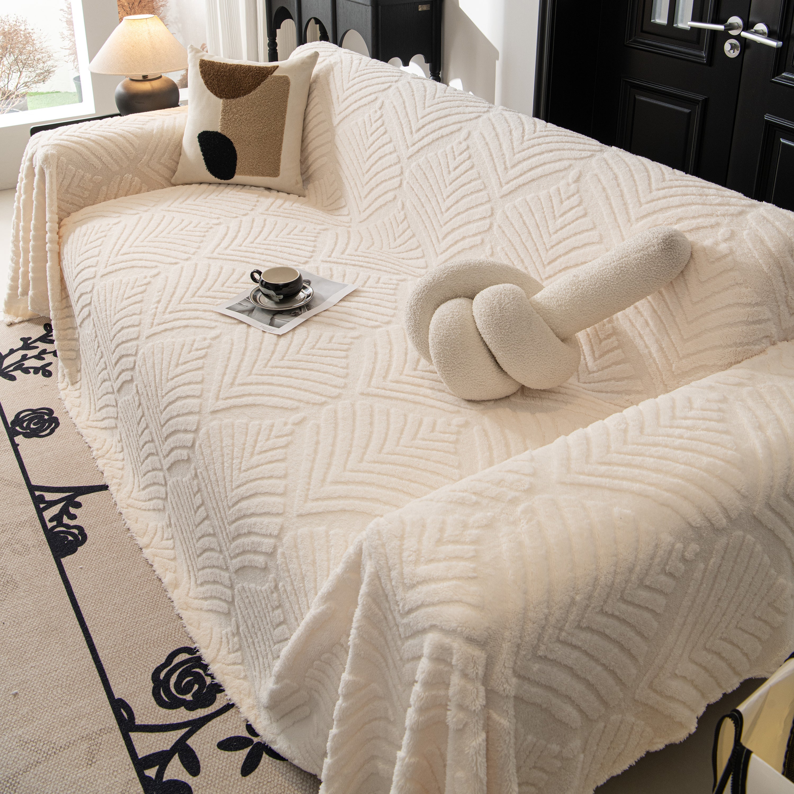 Winter Soft Plush Fleece Sofa Blanket Leaves Jacquard Couch Covers For Couches