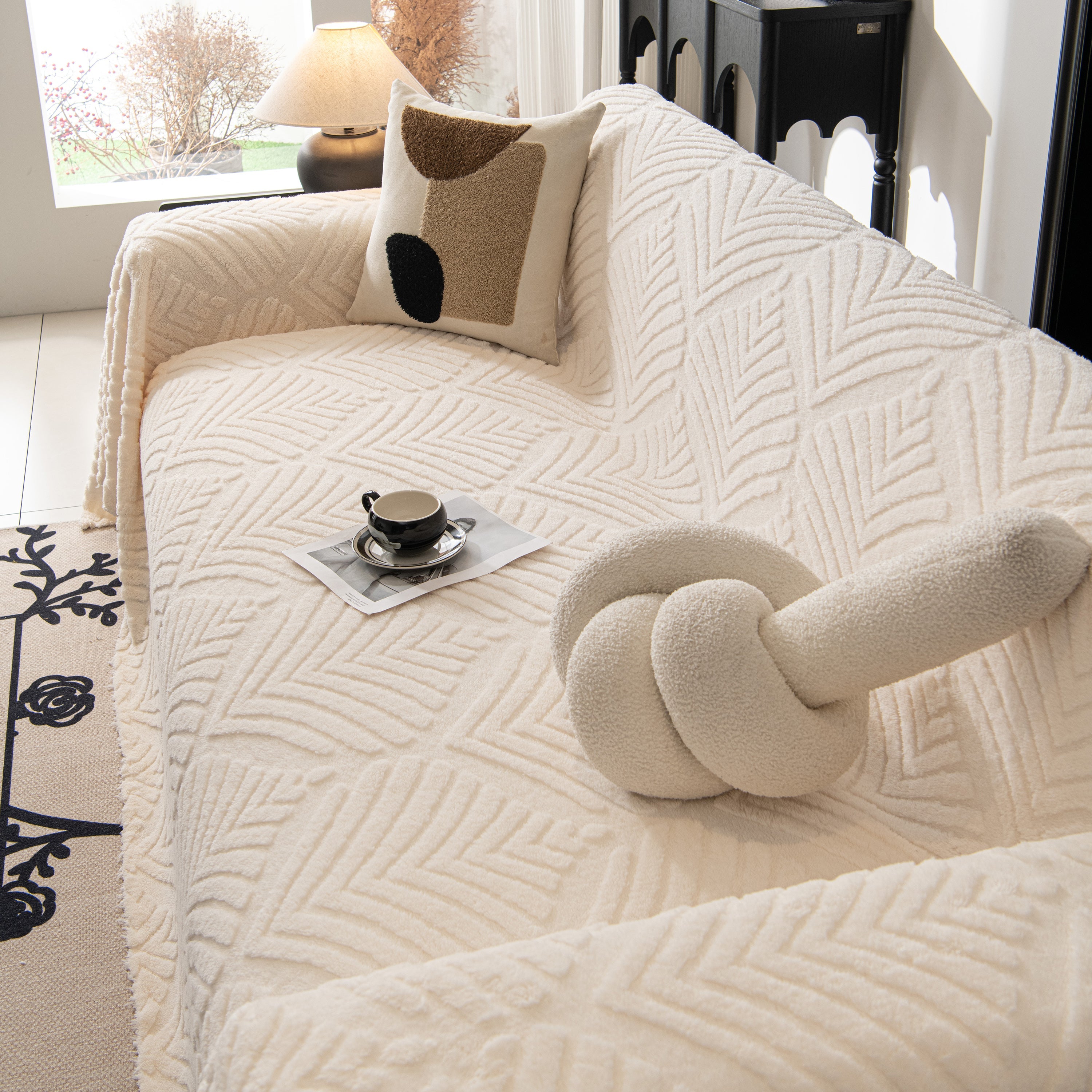 Winter Soft Plush Fleece Sofa Blanket Leaves Jacquard Couch Covers For Couches