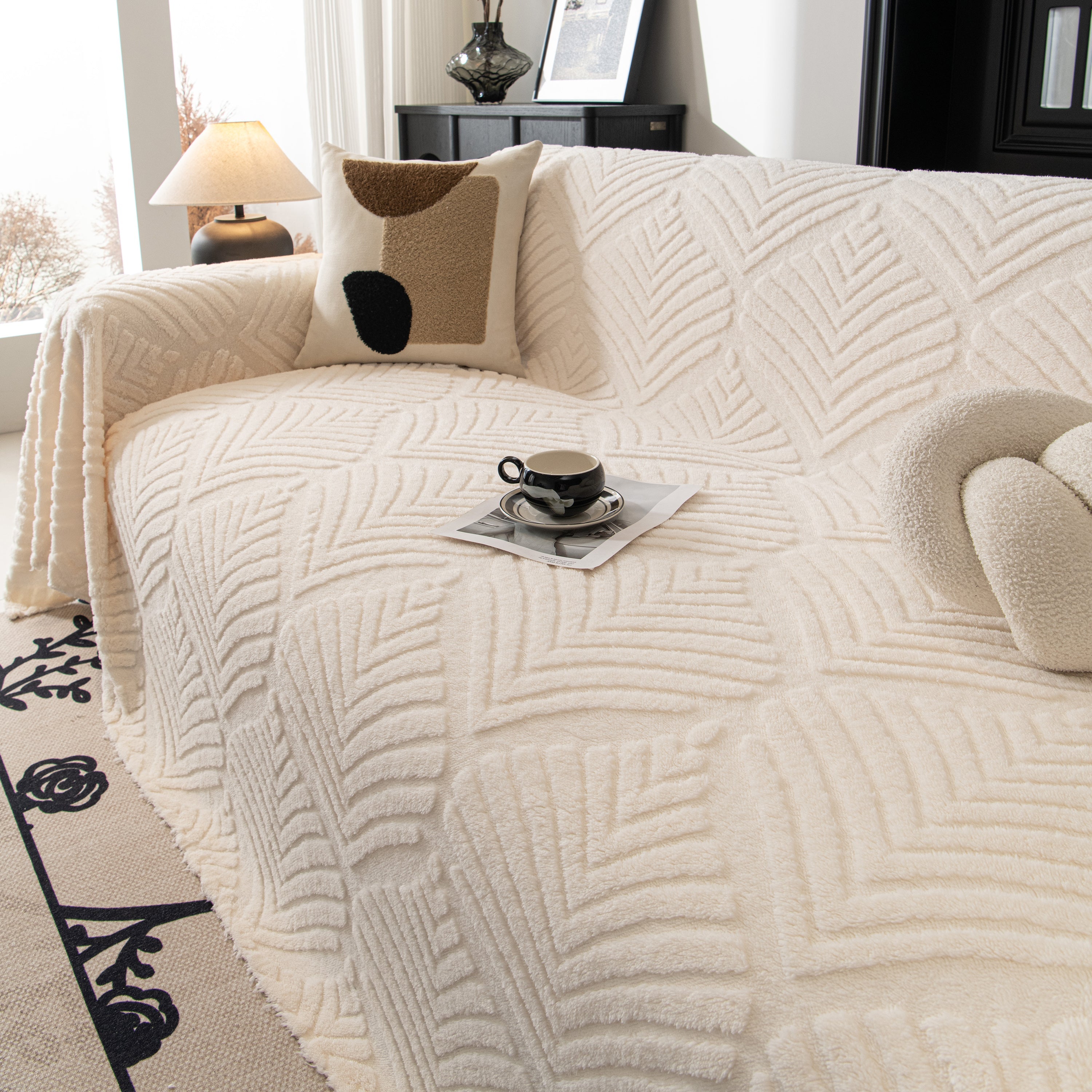 Winter Soft Plush Fleece Sofa Blanket Leaves Jacquard Couch Covers For Couches