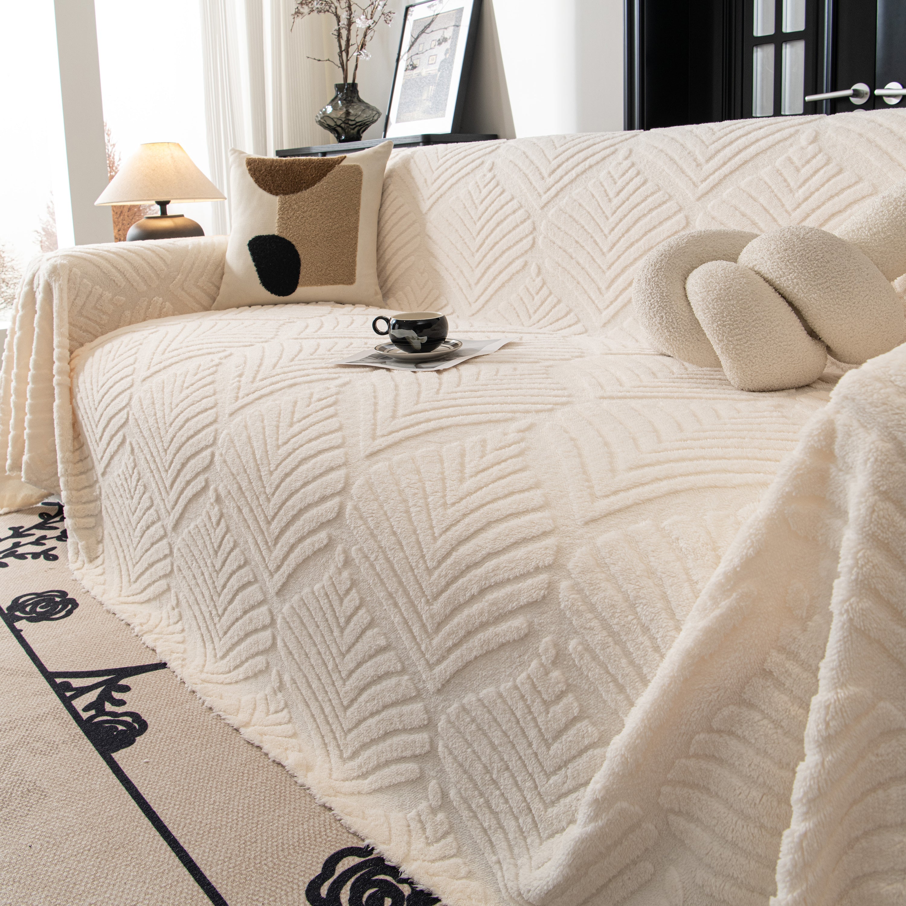 Winter Soft Plush Fleece Sofa Blanket Leaves Jacquard Couch Covers For Couches