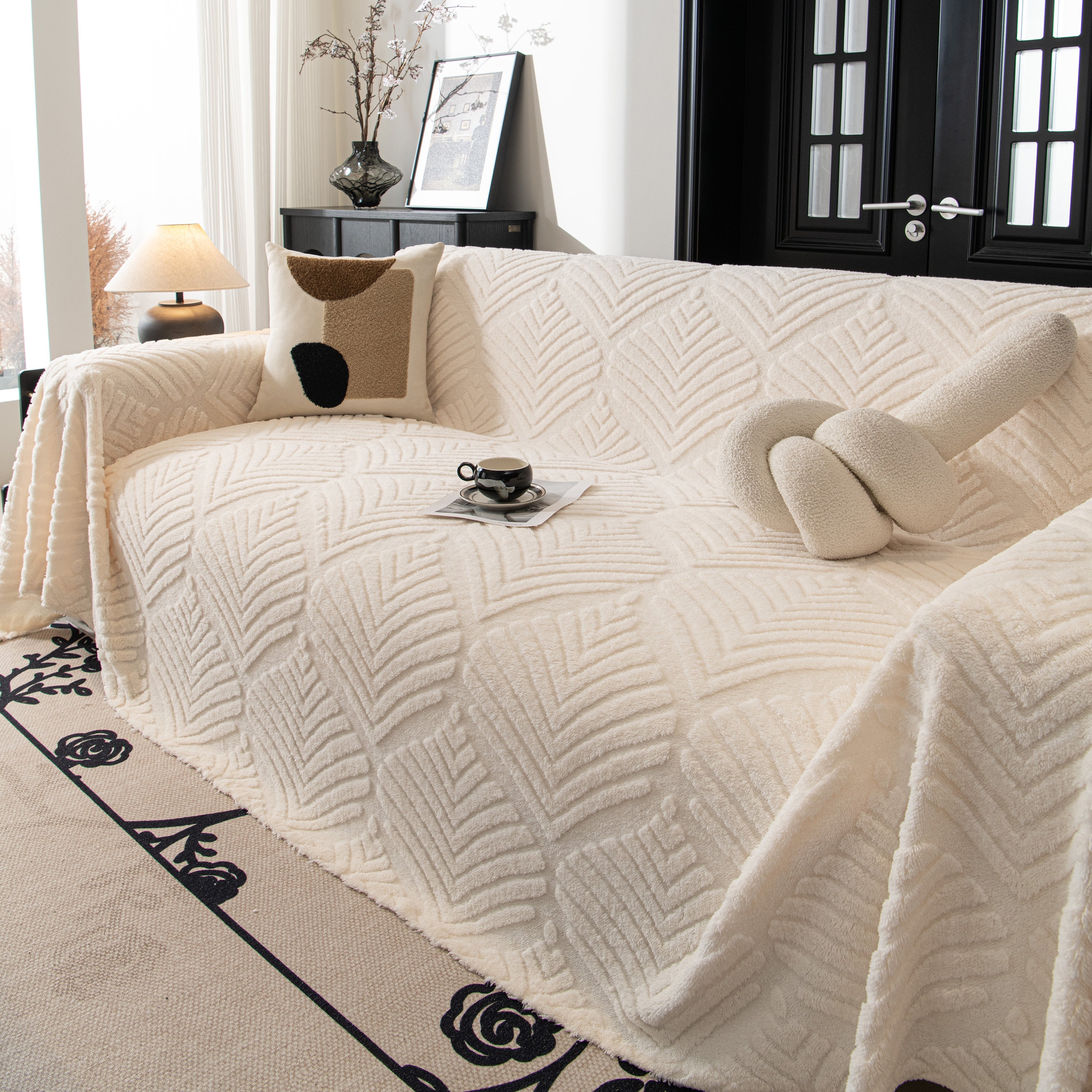 Winter Soft Plush Fleece Sofa Blanket Leaves Jacquard Couch Covers For Couches