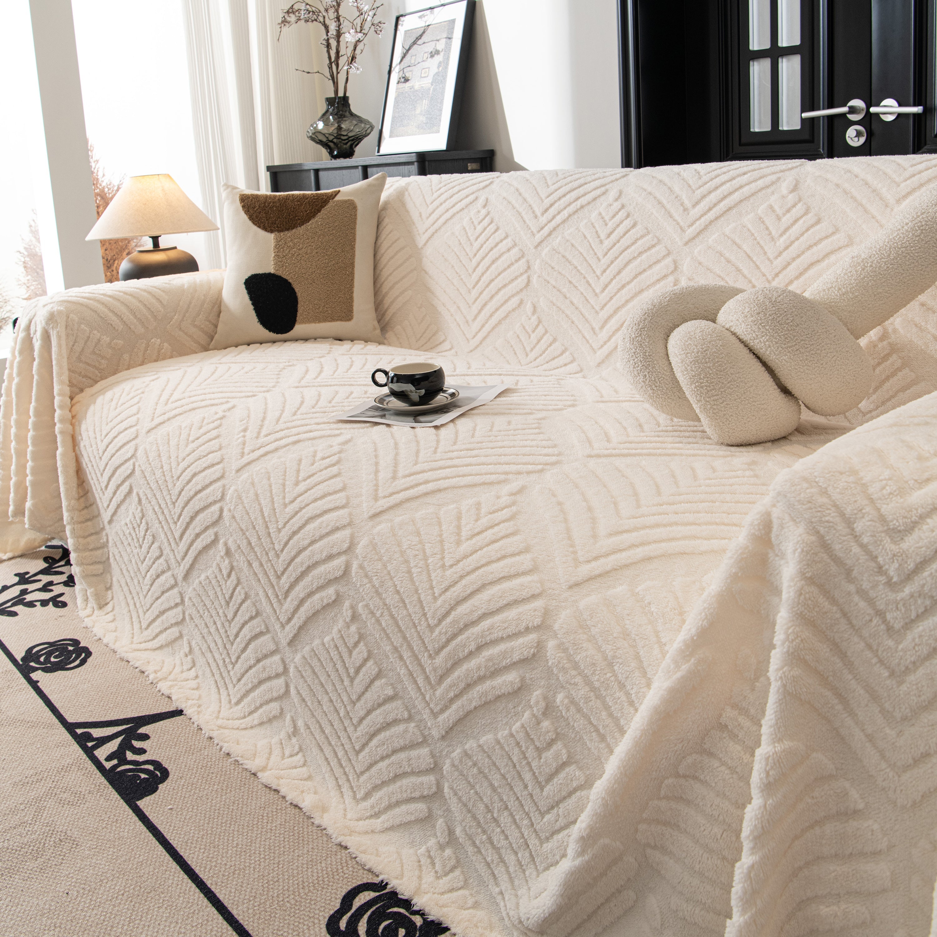 Winter Soft Plush Fleece Sofa Blanket Leaves Jacquard Couch Covers For Couches