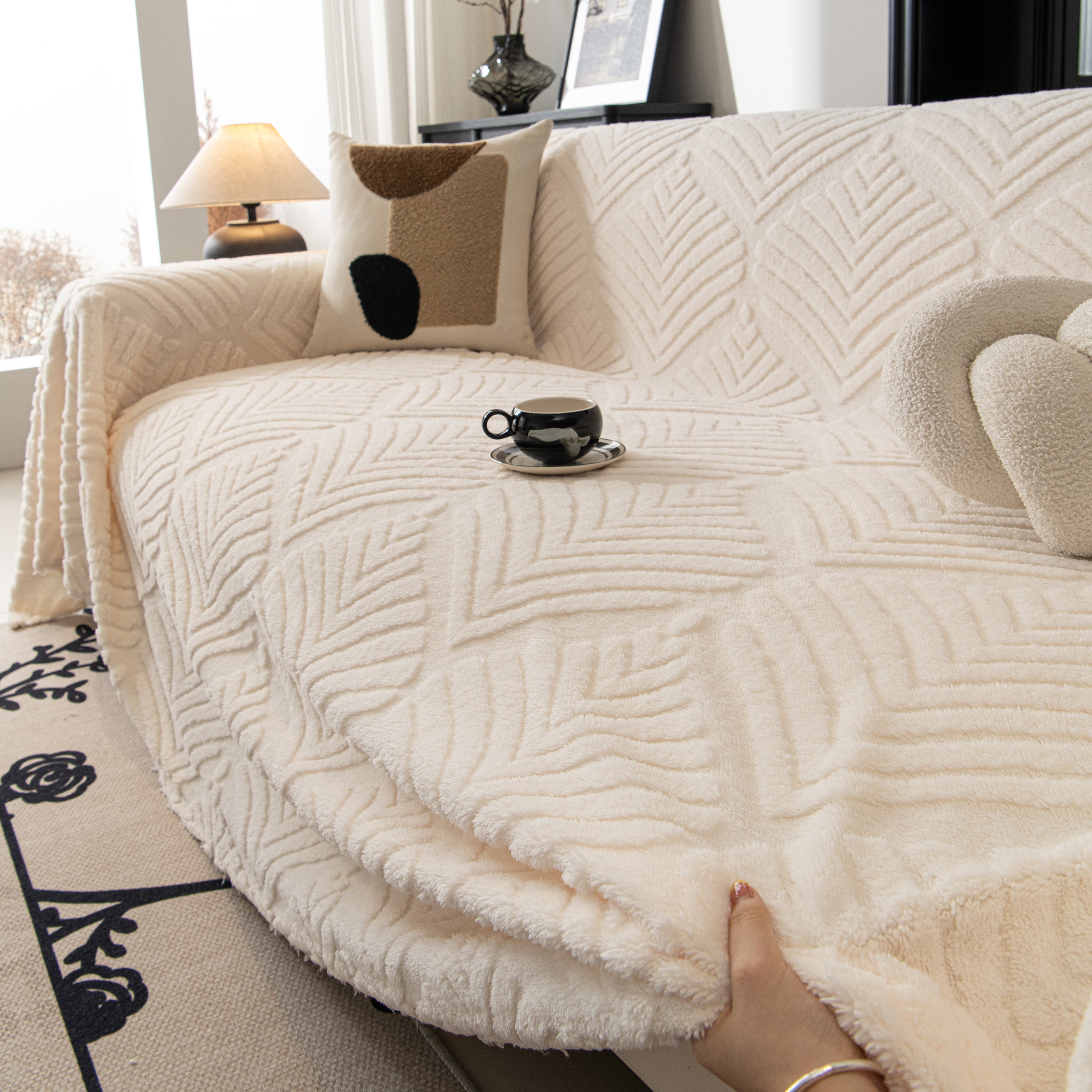 Winter Soft Plush Fleece Sofa Blanket Leaves Jacquard Couch Covers For Couches
