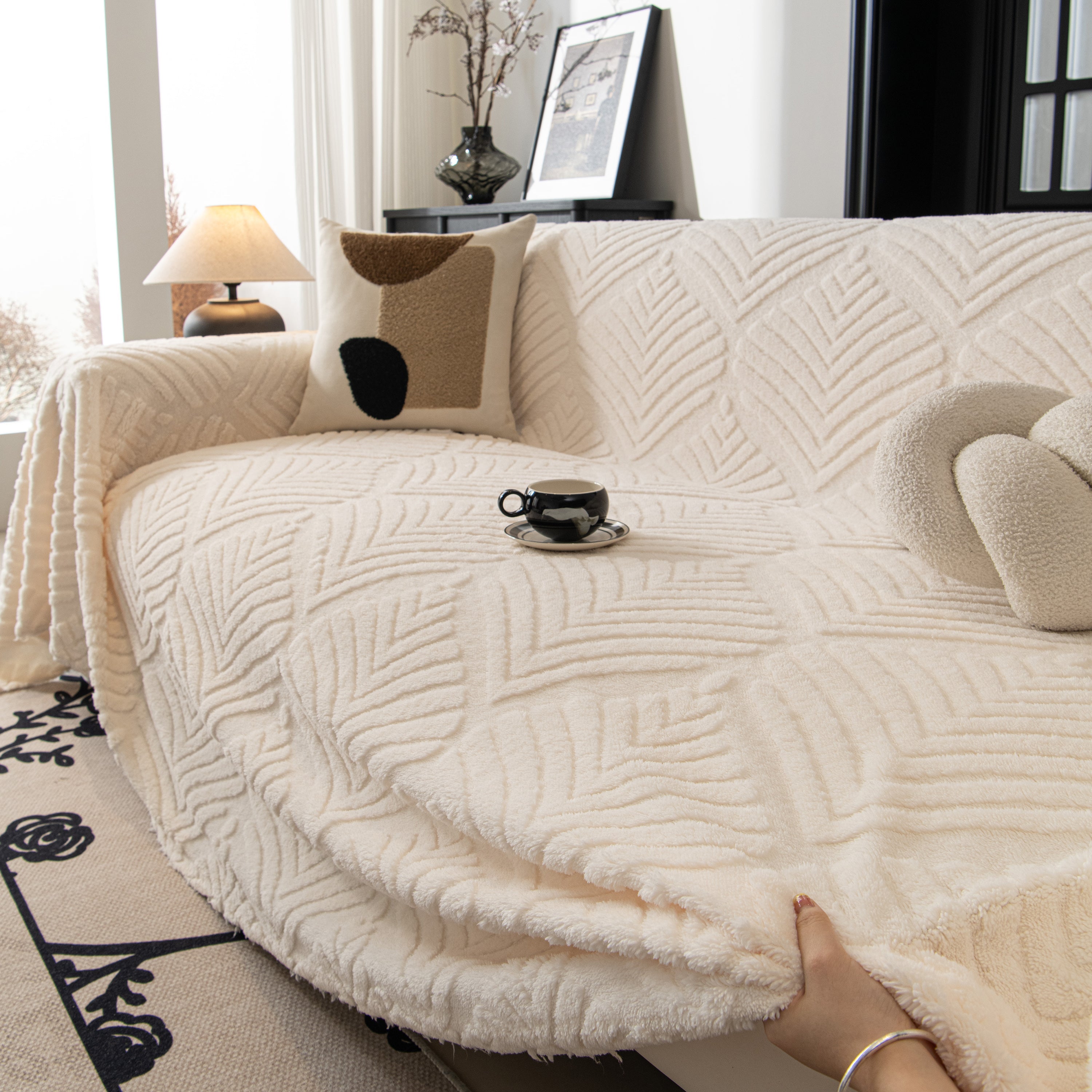 Winter Soft Plush Fleece Sofa Blanket Leaves Jacquard Couch Covers For Couches