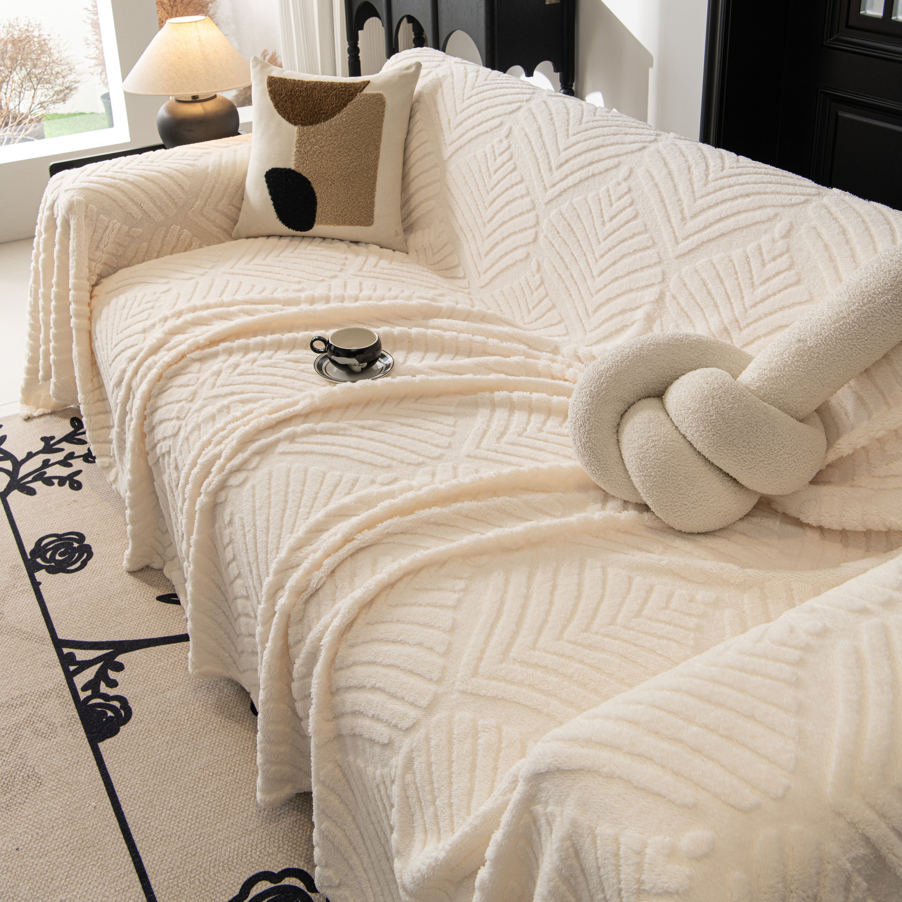 Winter Soft Plush Fleece Sofa Blanket Leaves Jacquard Couch Covers For Couches