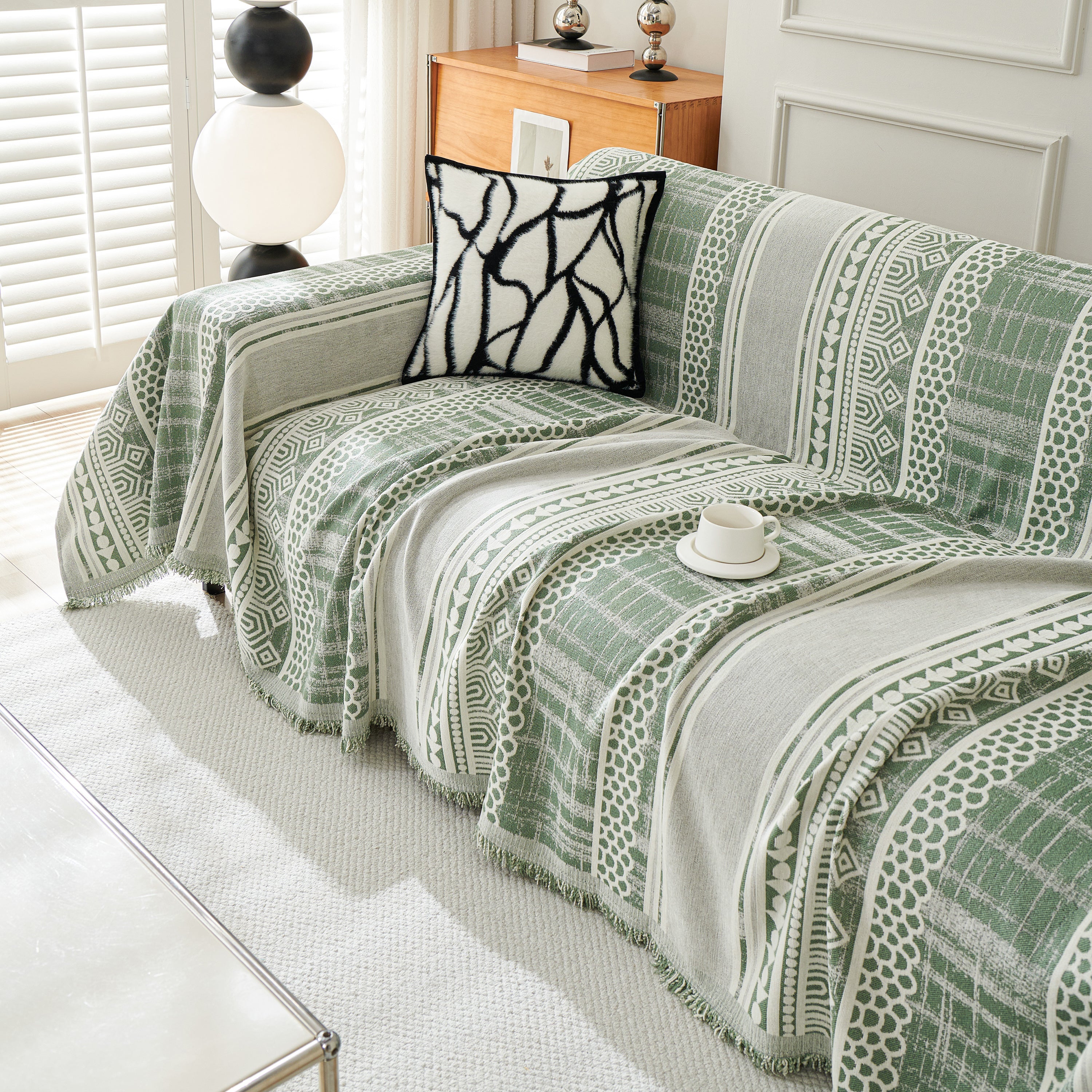 Chenille Sofa Cover Throw Blanket, Boho Geometric Scratch Proof Couch Protector