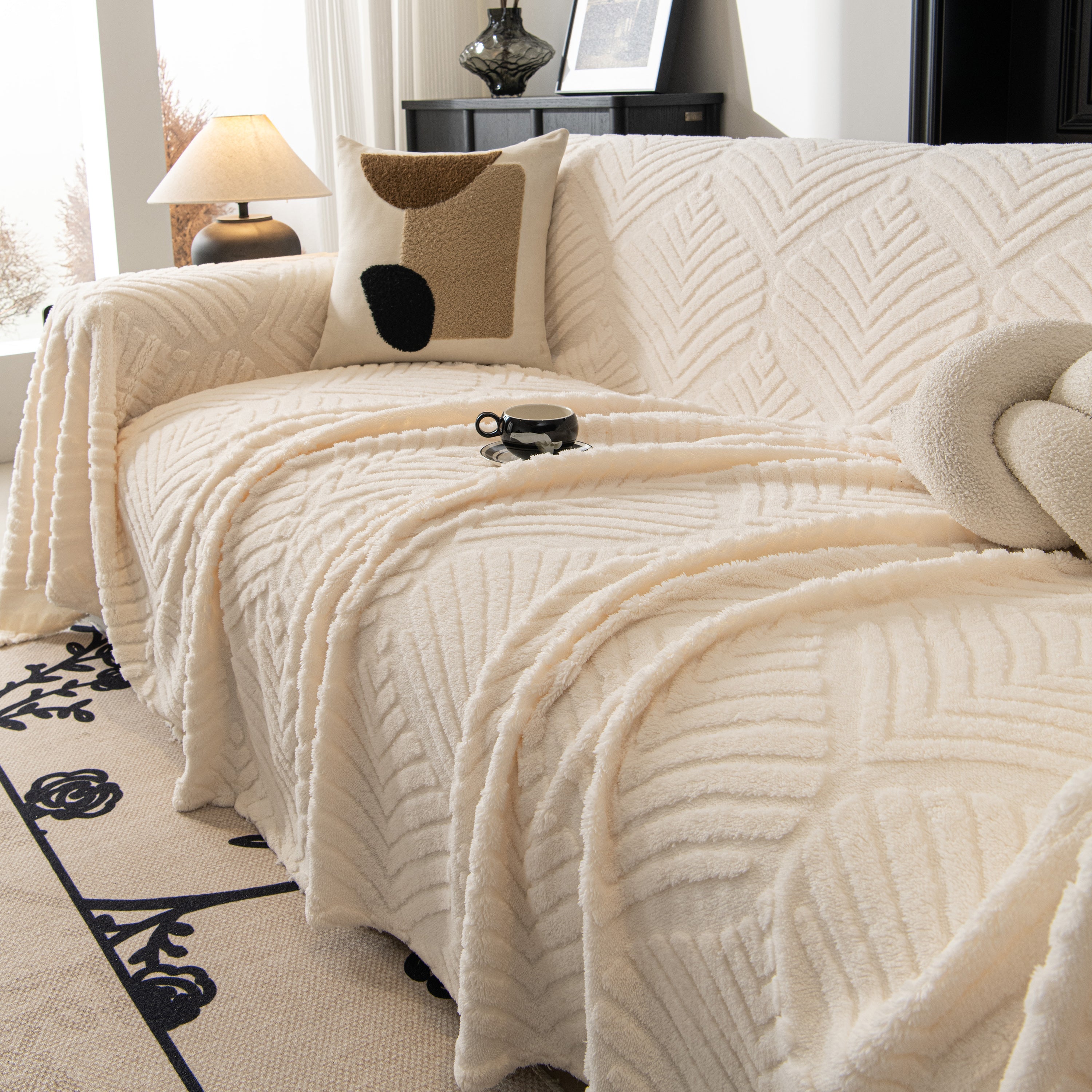 Winter Soft Plush Fleece Sofa Blanket Leaves Jacquard Couch Covers For Couches