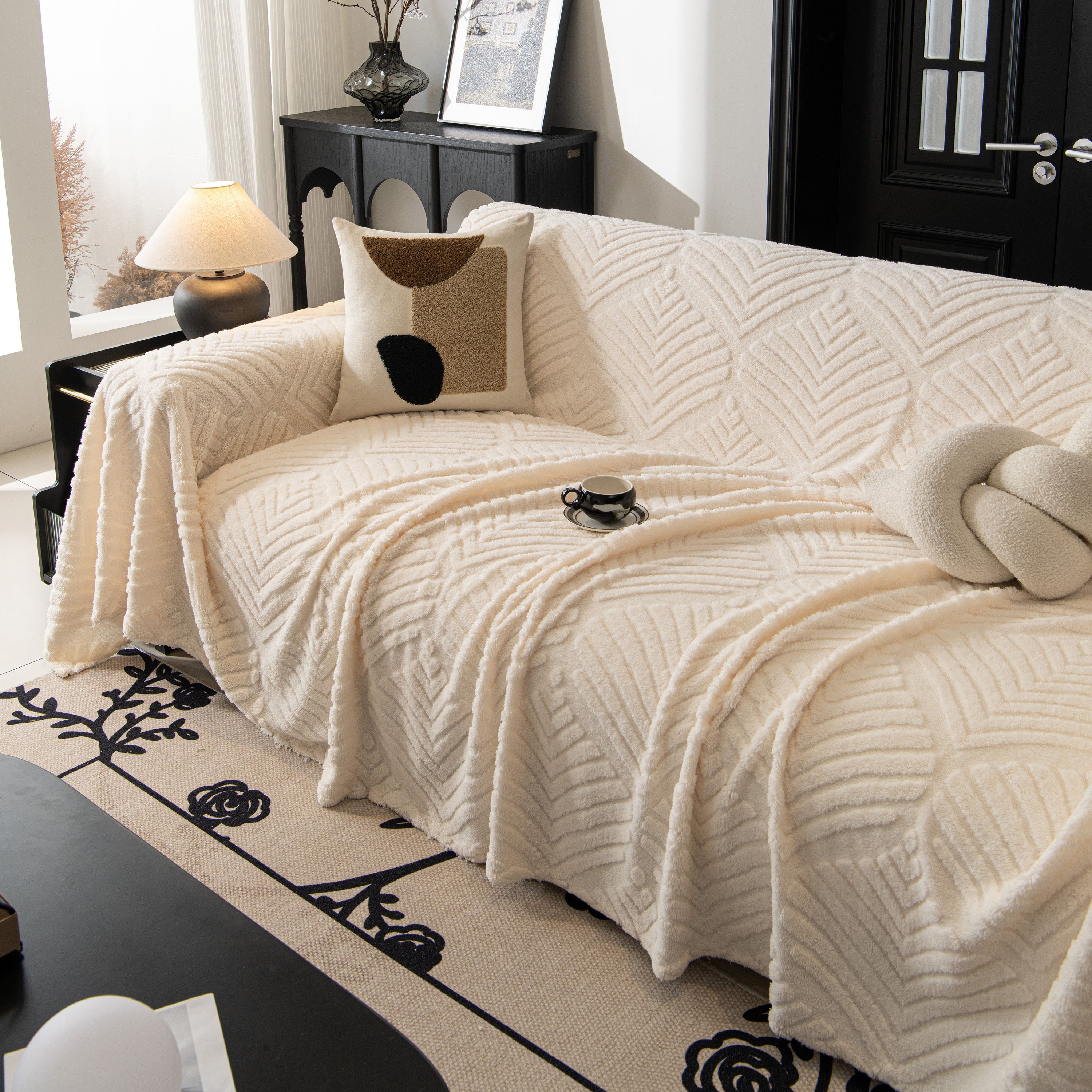 Winter Soft Plush Fleece Sofa Blanket Leaves Jacquard Couch Covers For Couches