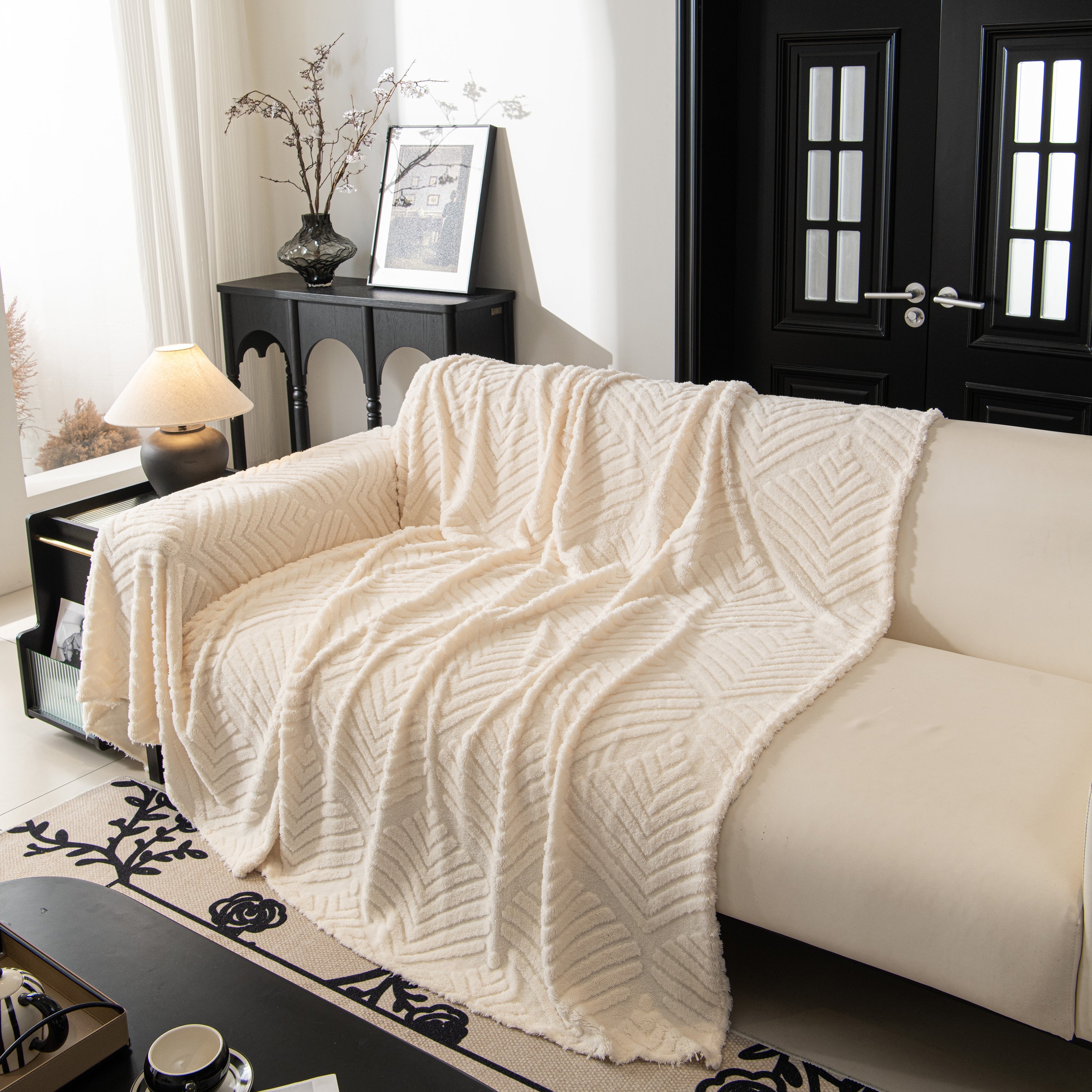 Winter Soft Plush Fleece Sofa Blanket Leaves Jacquard Couch Covers For Couches