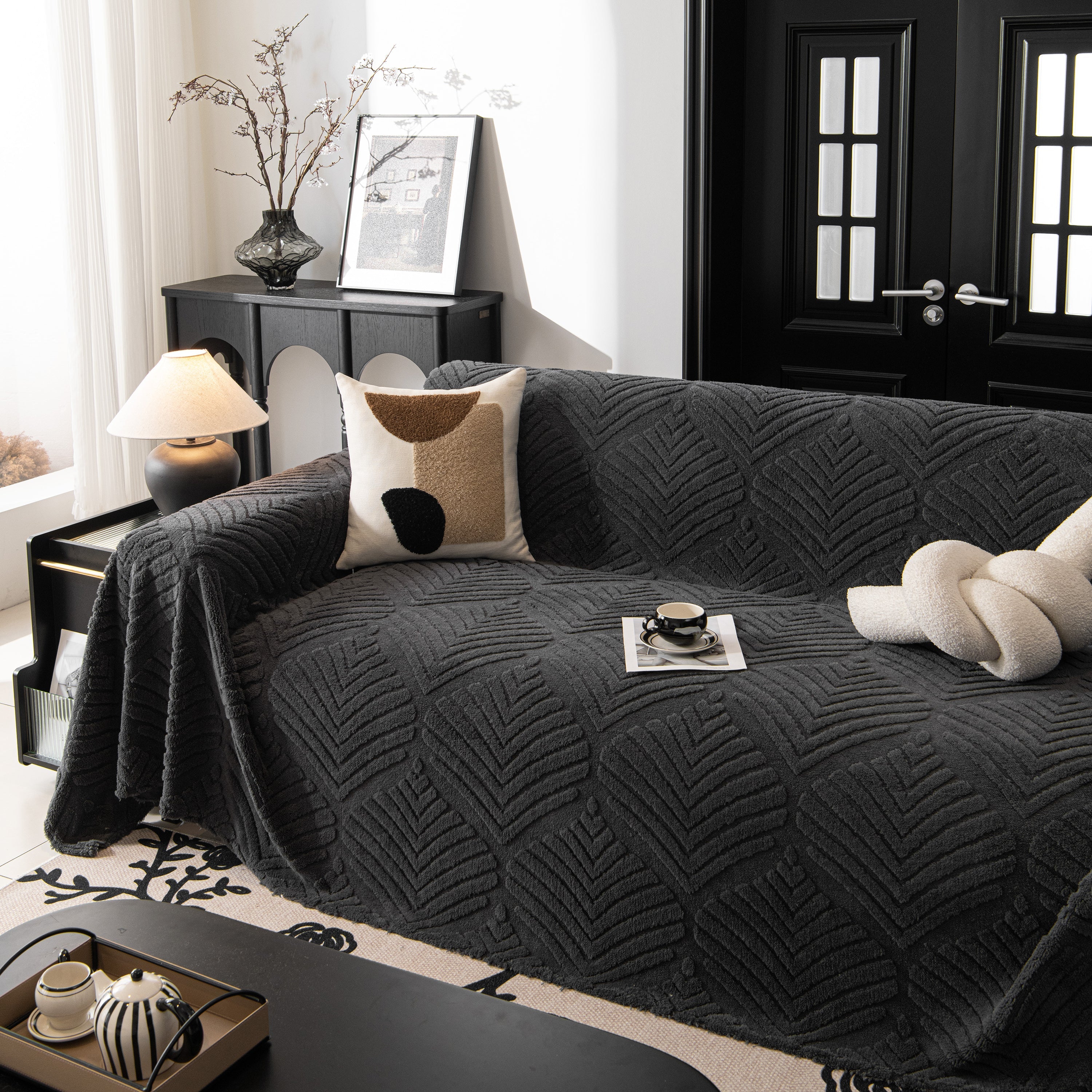 Winter Soft Plush Fleece Sofa Blanket Leaves Jacquard Couch Covers For Couches