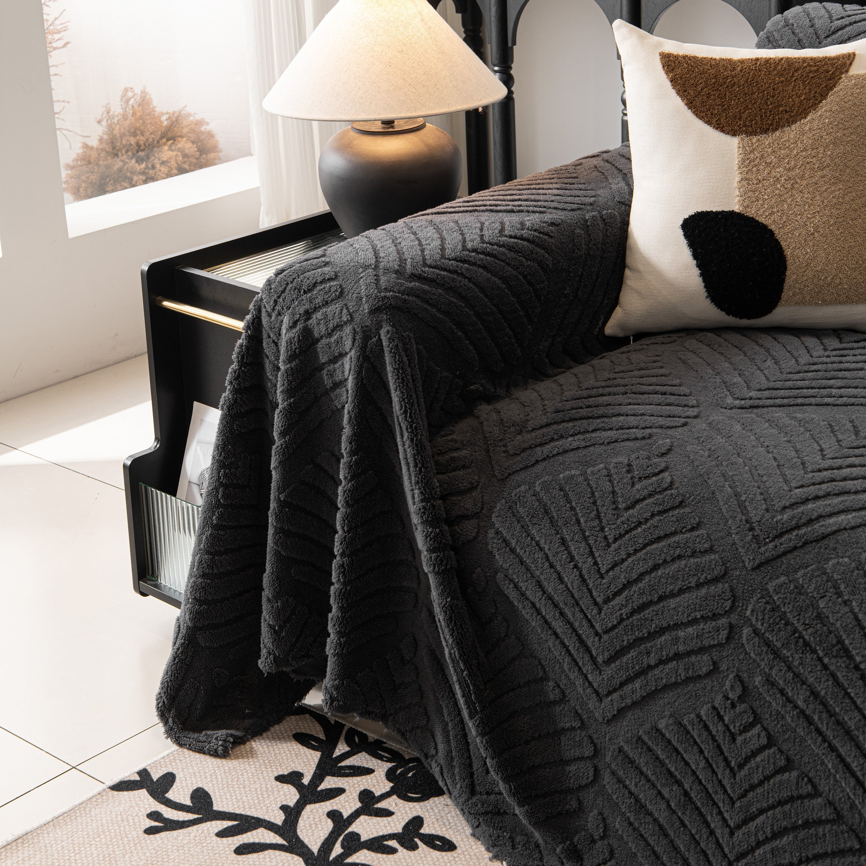 Winter Soft Plush Fleece Sofa Blanket Leaves Jacquard Couch Covers For Couches