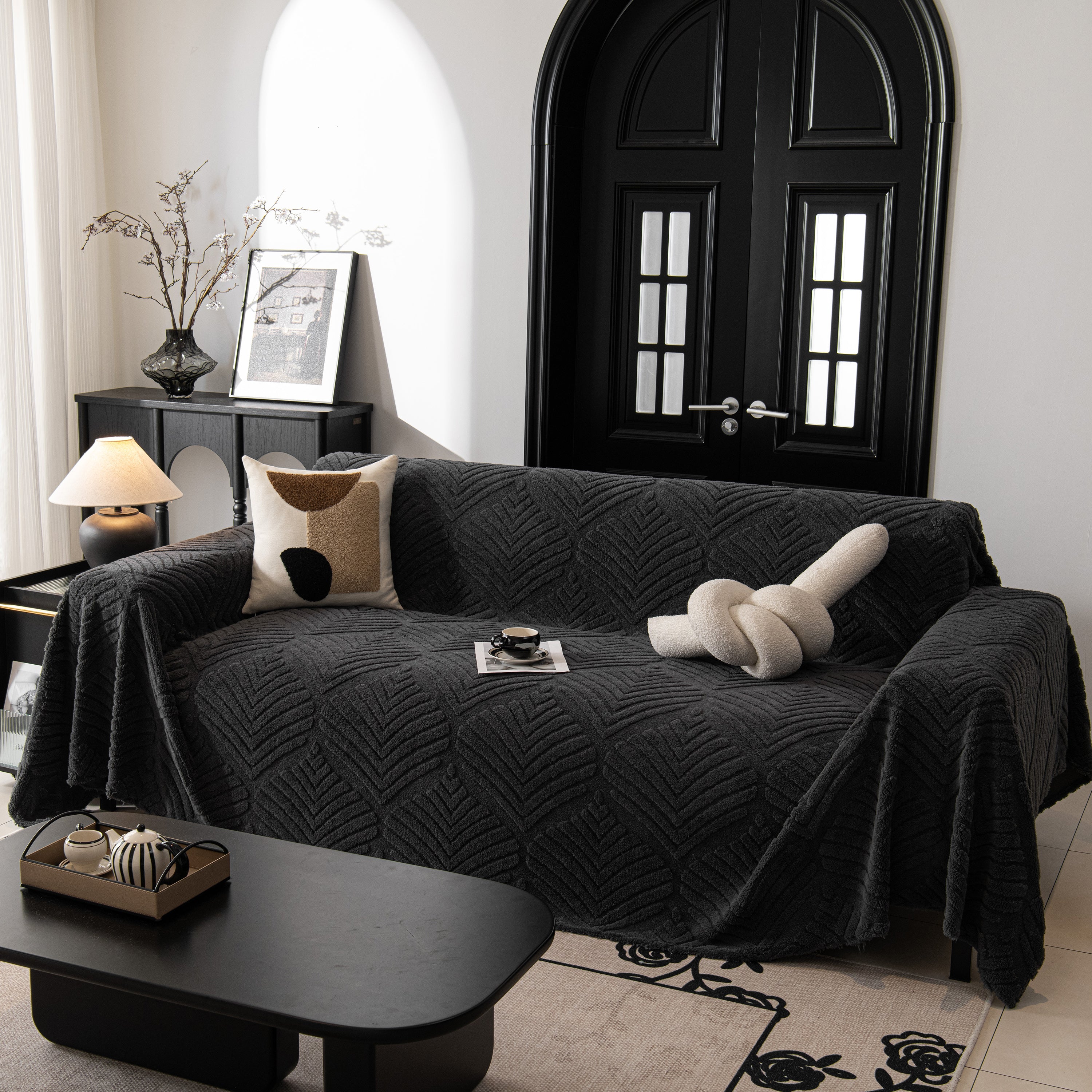 Winter Soft Plush Fleece Sofa Blanket Leaves Jacquard Couch Covers For Couches