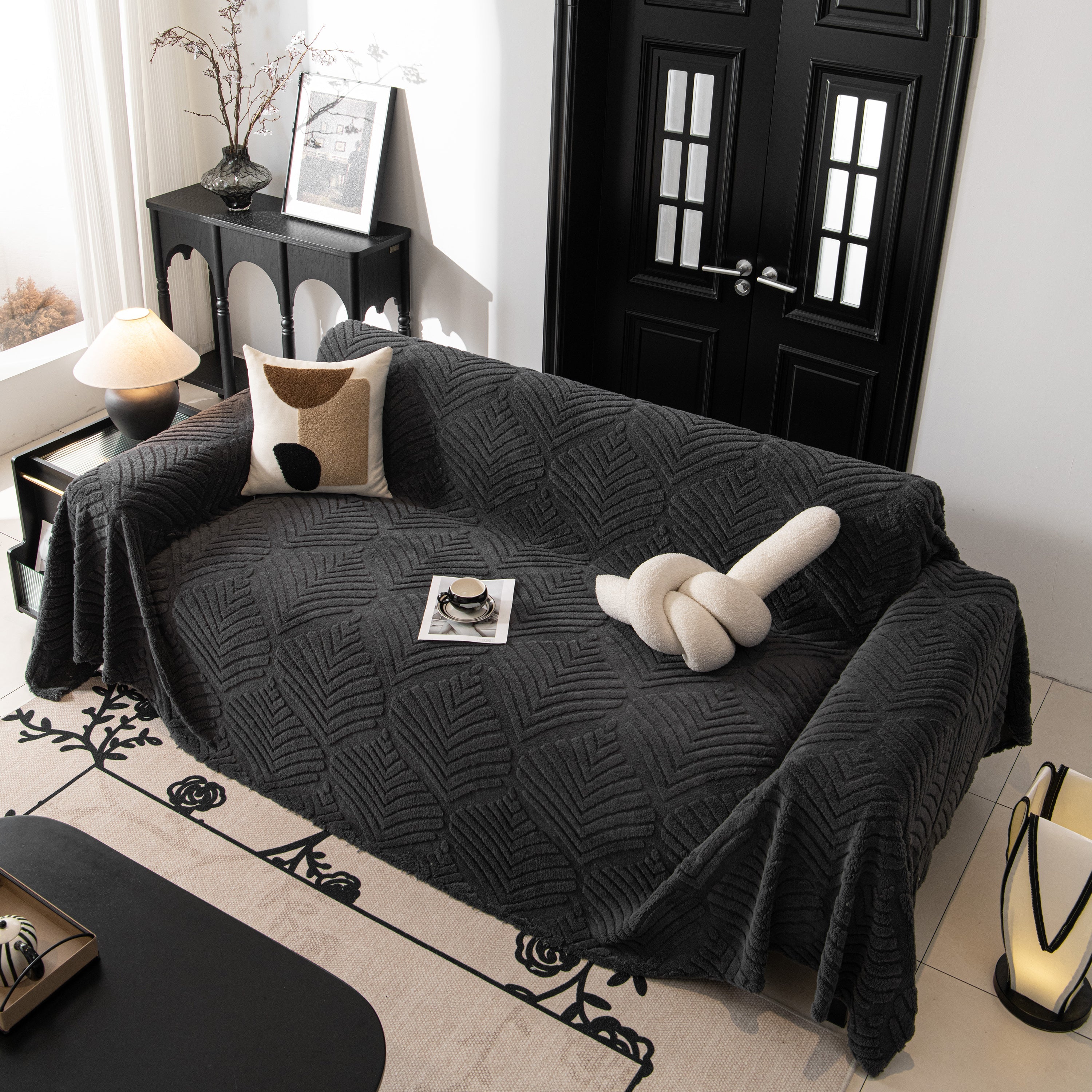 Winter Soft Plush Fleece Sofa Blanket Leaves Jacquard Couch Covers For Couches